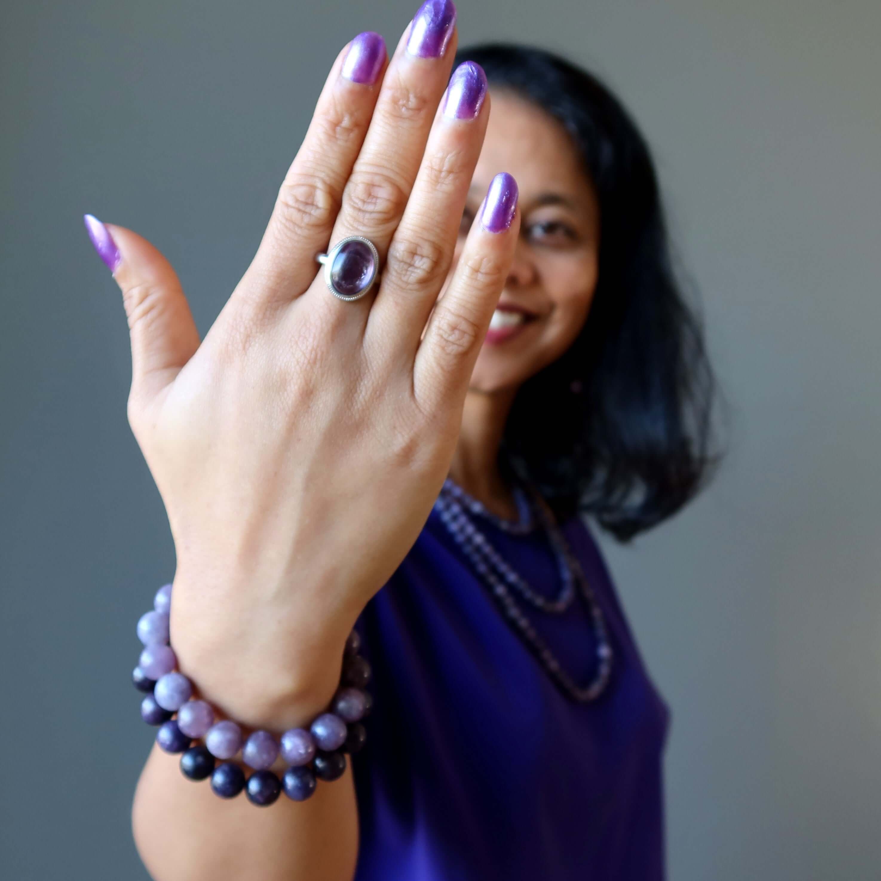 Lepidolite Ring Spiritual Zing Gem White Bronze