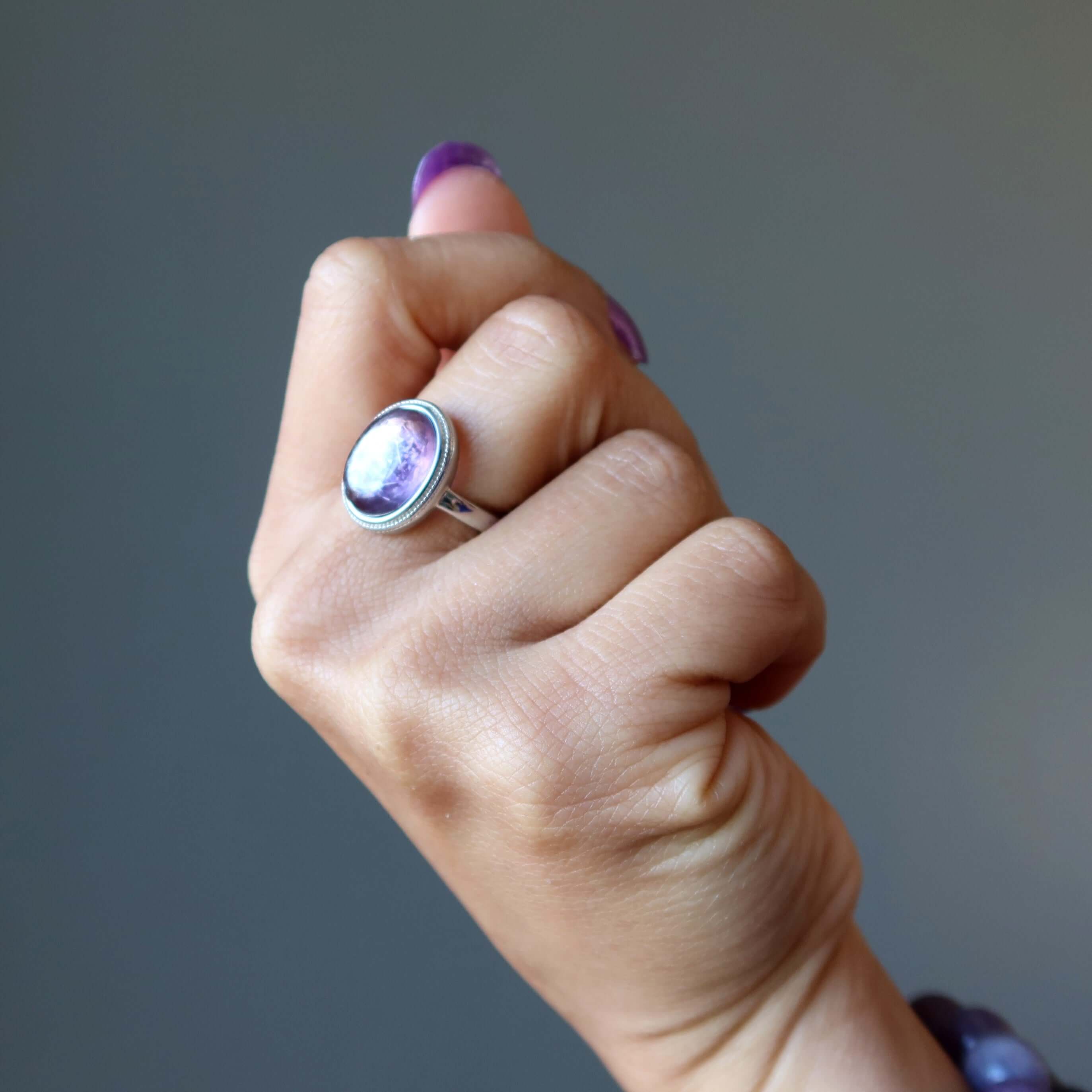 Lepidolite Ring Spiritual Zing Gem White Bronze
