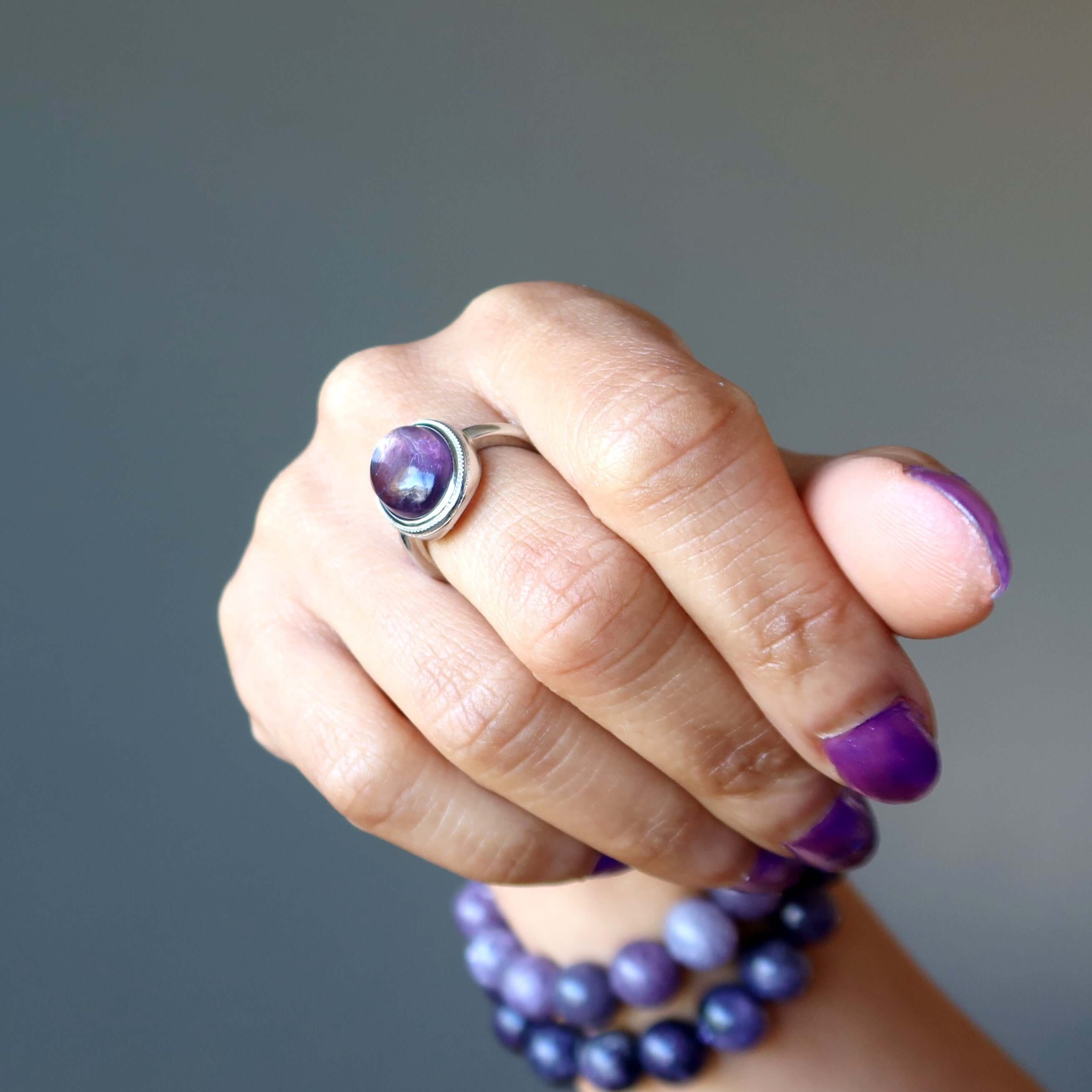 Lepidolite Ring Spiritual Zing Gem White Bronze