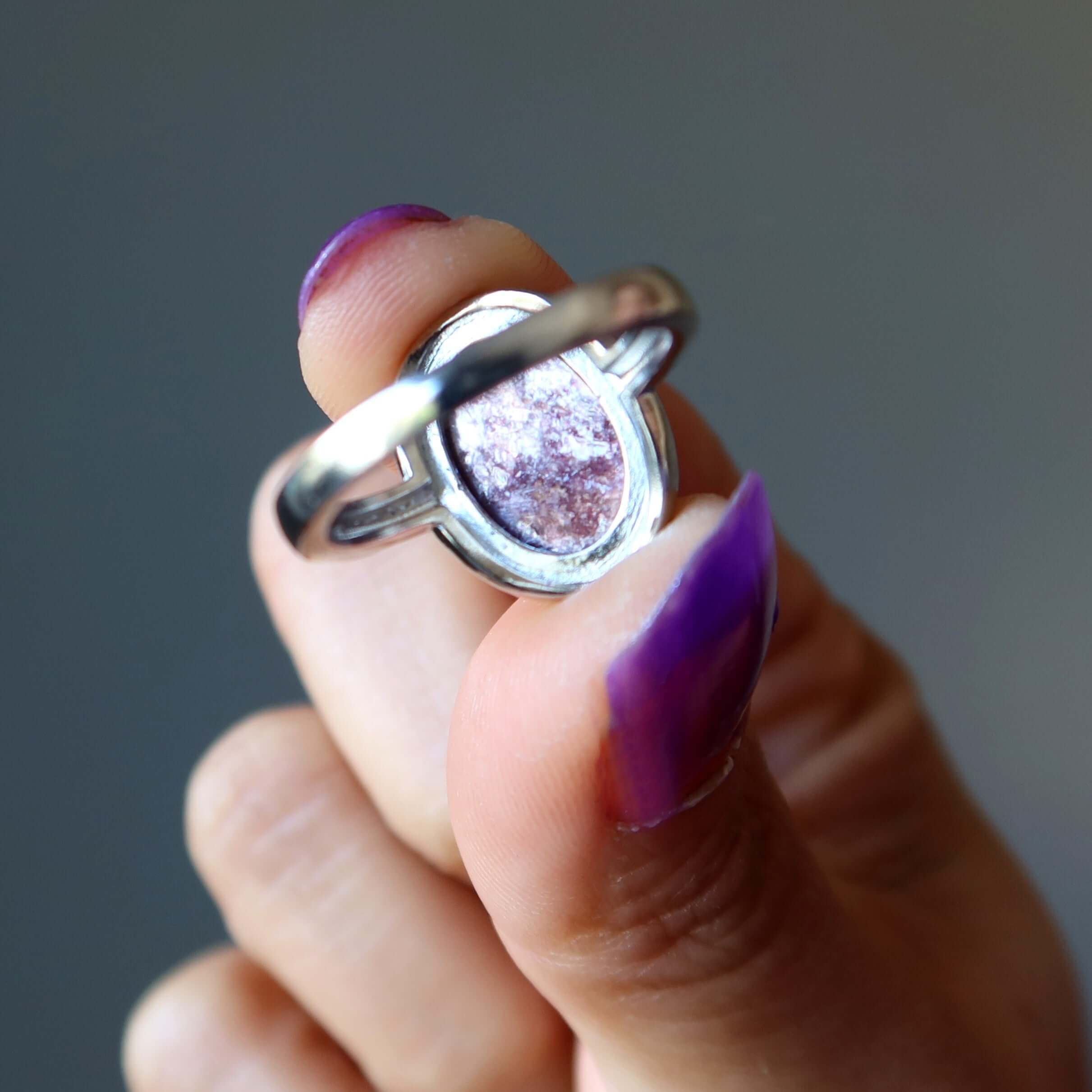 Lepidolite Ring Spiritual Zing Gem White Bronze