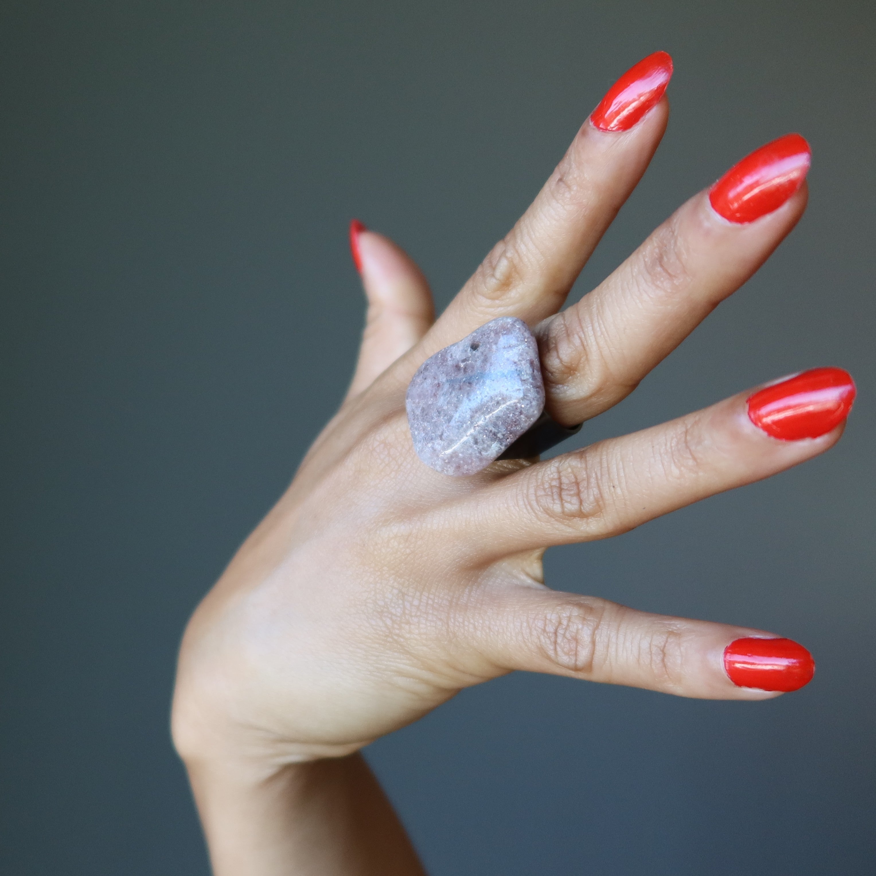 Lepidolite Ring Purple Dream Stone Bronze Adjustable