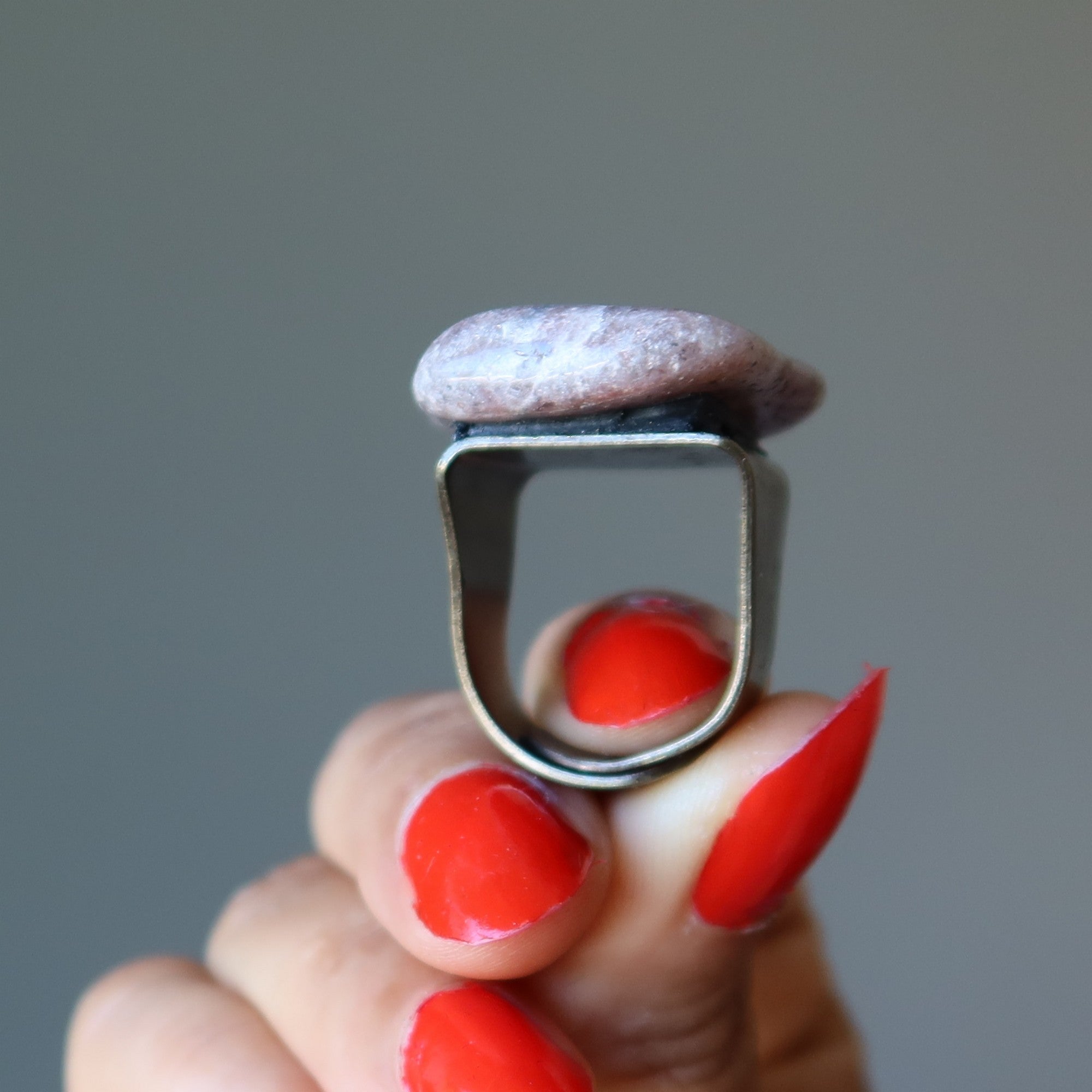 Lepidolite Ring Purple Dream Stone Bronze Adjustable