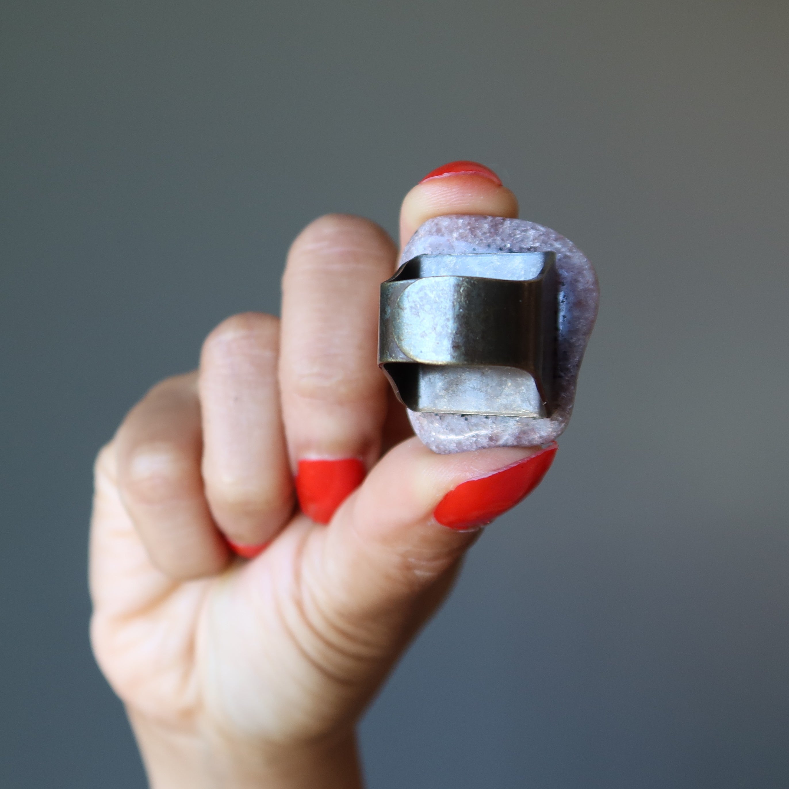 Lepidolite Ring Purple Dream Stone Bronze Adjustable