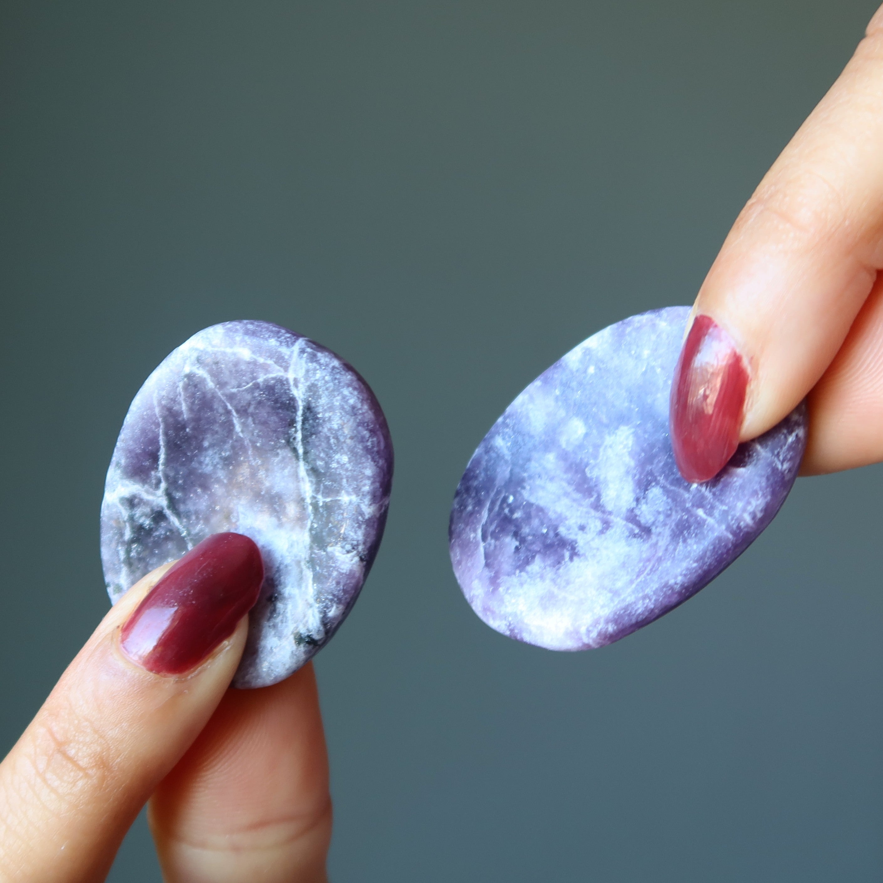Lepidolite Pocket Stone Pair Purple Worry Calmers