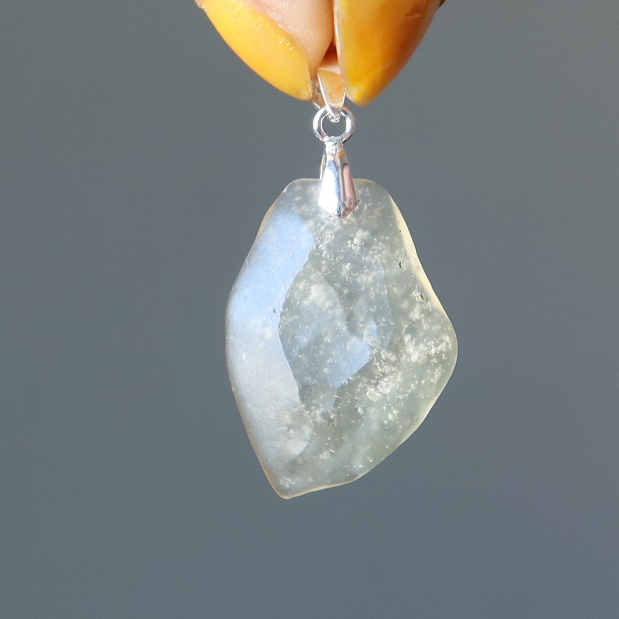Pendentif en Verre du Désert Libyen Puissance de Sol Argent Sterling