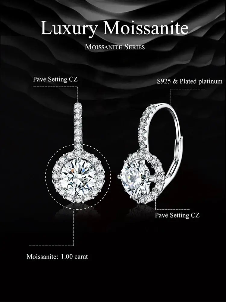 1.0ct Moissanite Hoop Earrings For Women Sterling Silver 925 Sparkling Engagement Wedding Gift