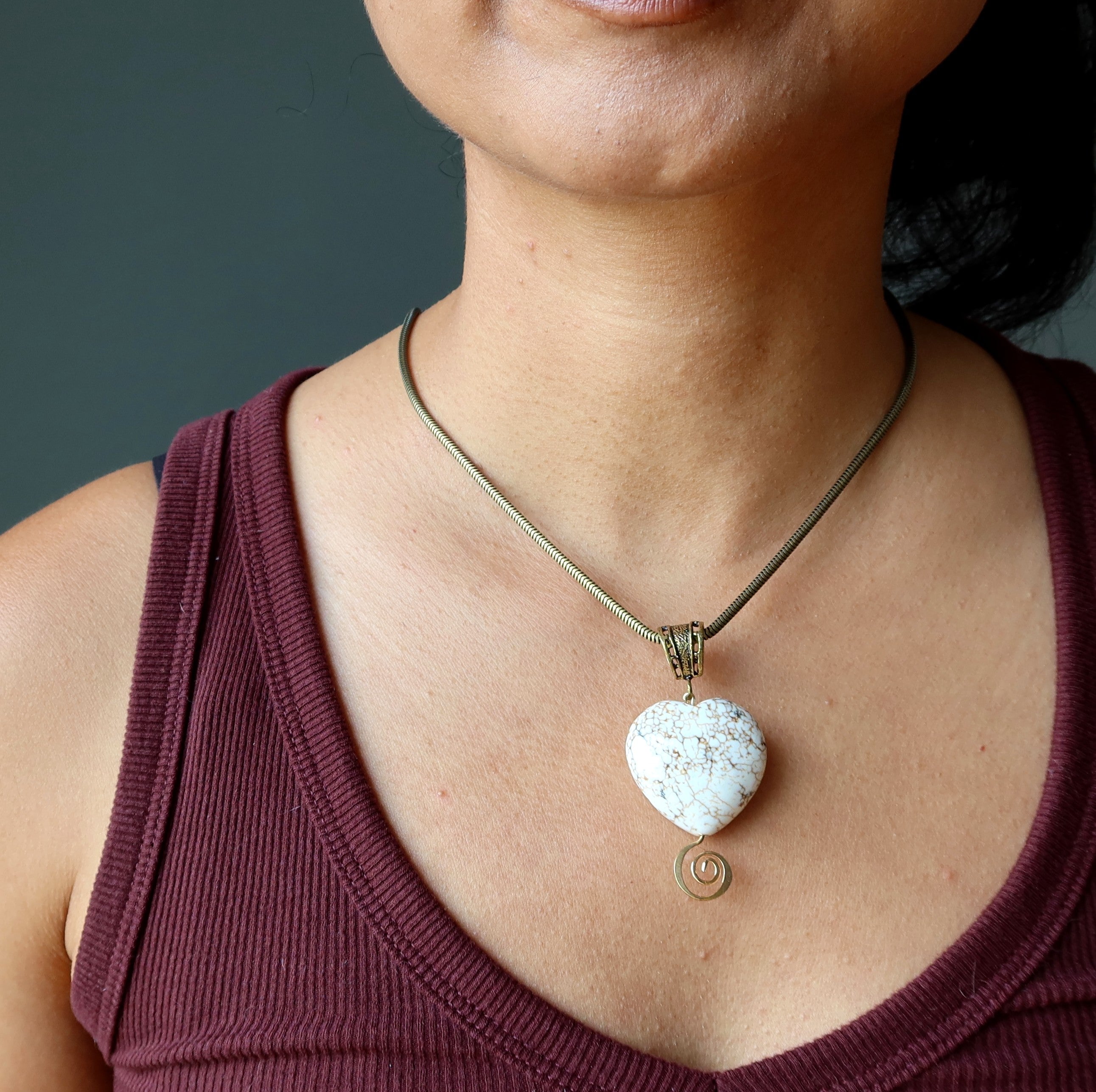 Magnesite Pendant Magnify my Heart Antiqued Brass