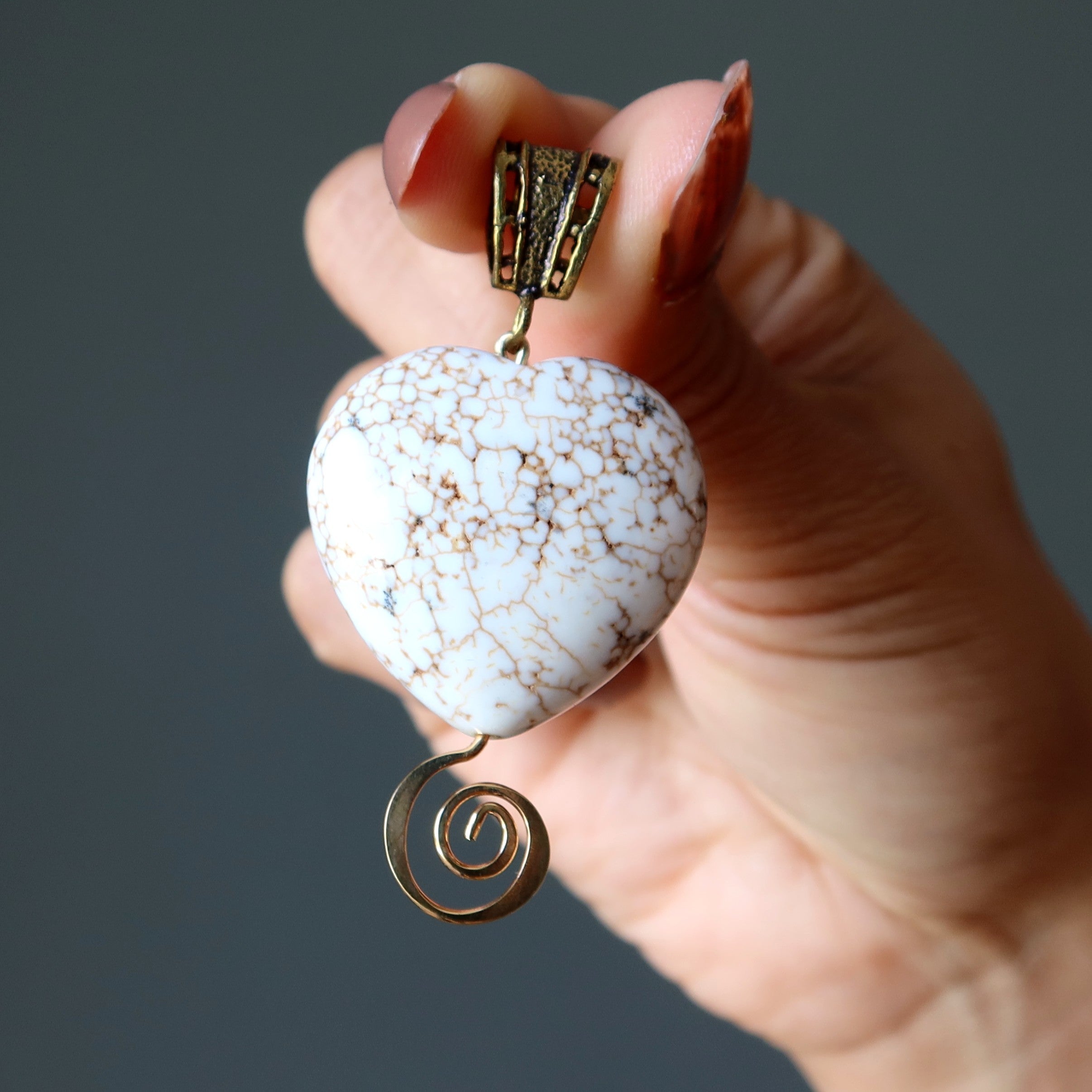 Magnesite Pendant Magnify my Heart Antiqued Brass