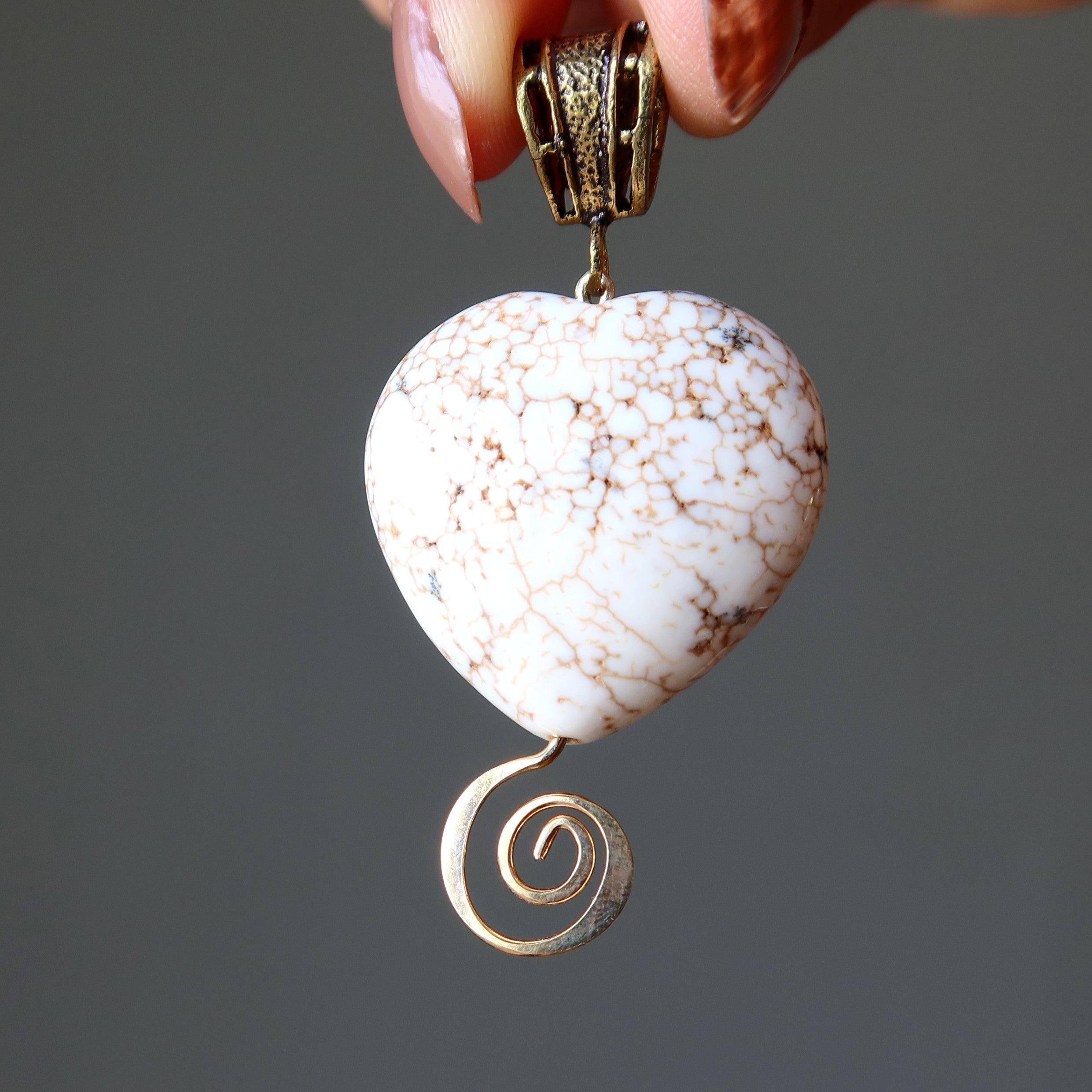 Magnesite Pendant Magnify my Heart Antiqued Brass