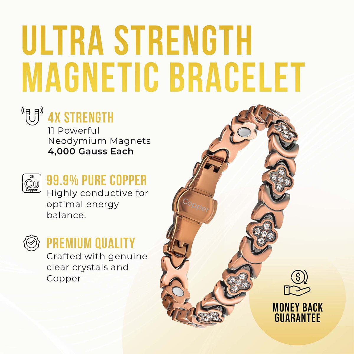 Bracelet Magnétique Femme Cuivre Trèfle