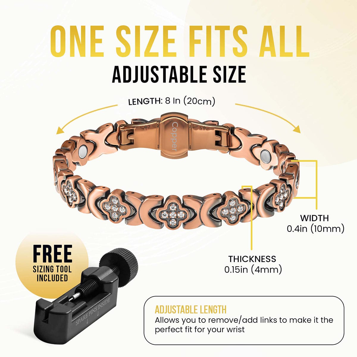 Bracelet Magnétique Femme Cuivre Trèfle