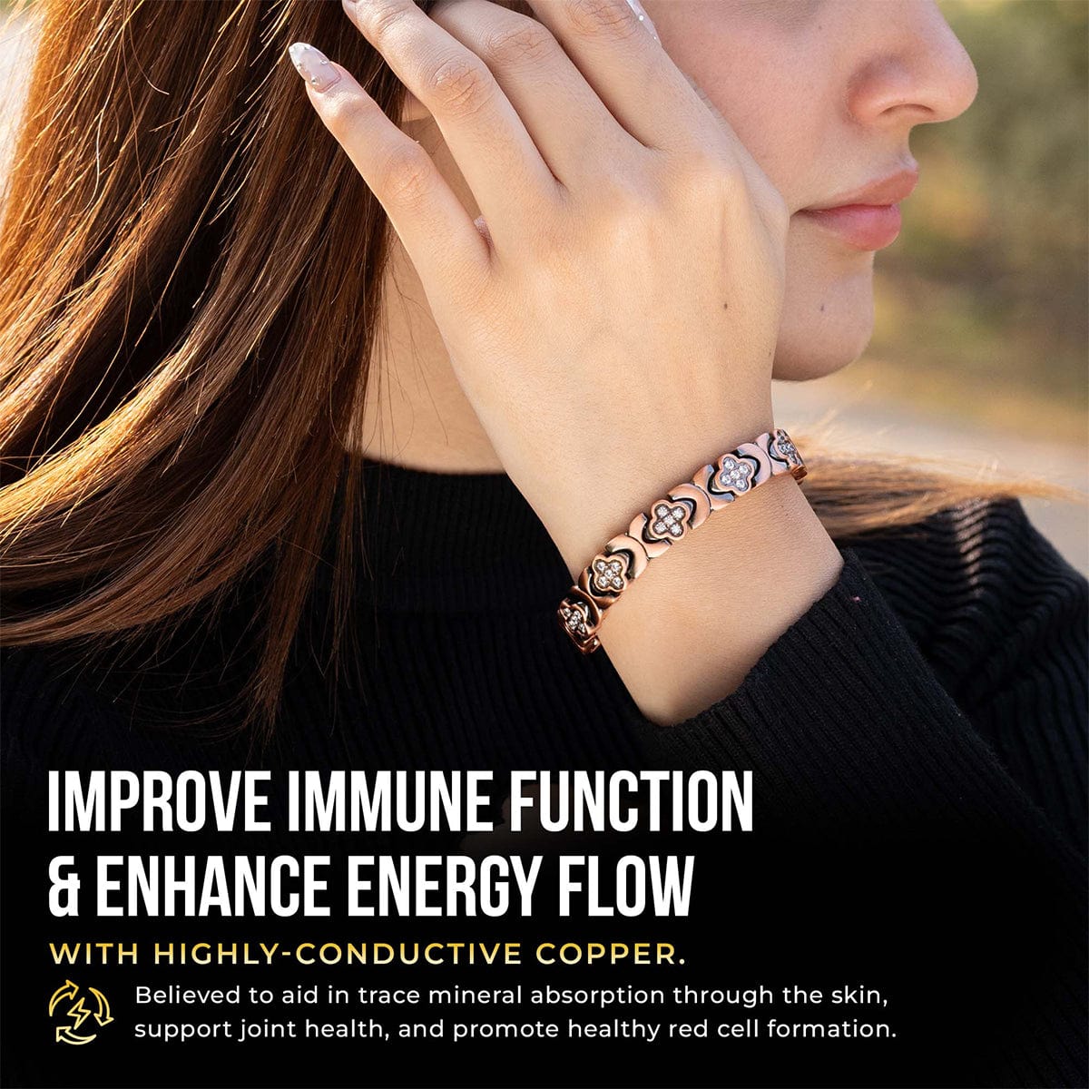 Bracelet Magnétique Femme Cuivre Trèfle