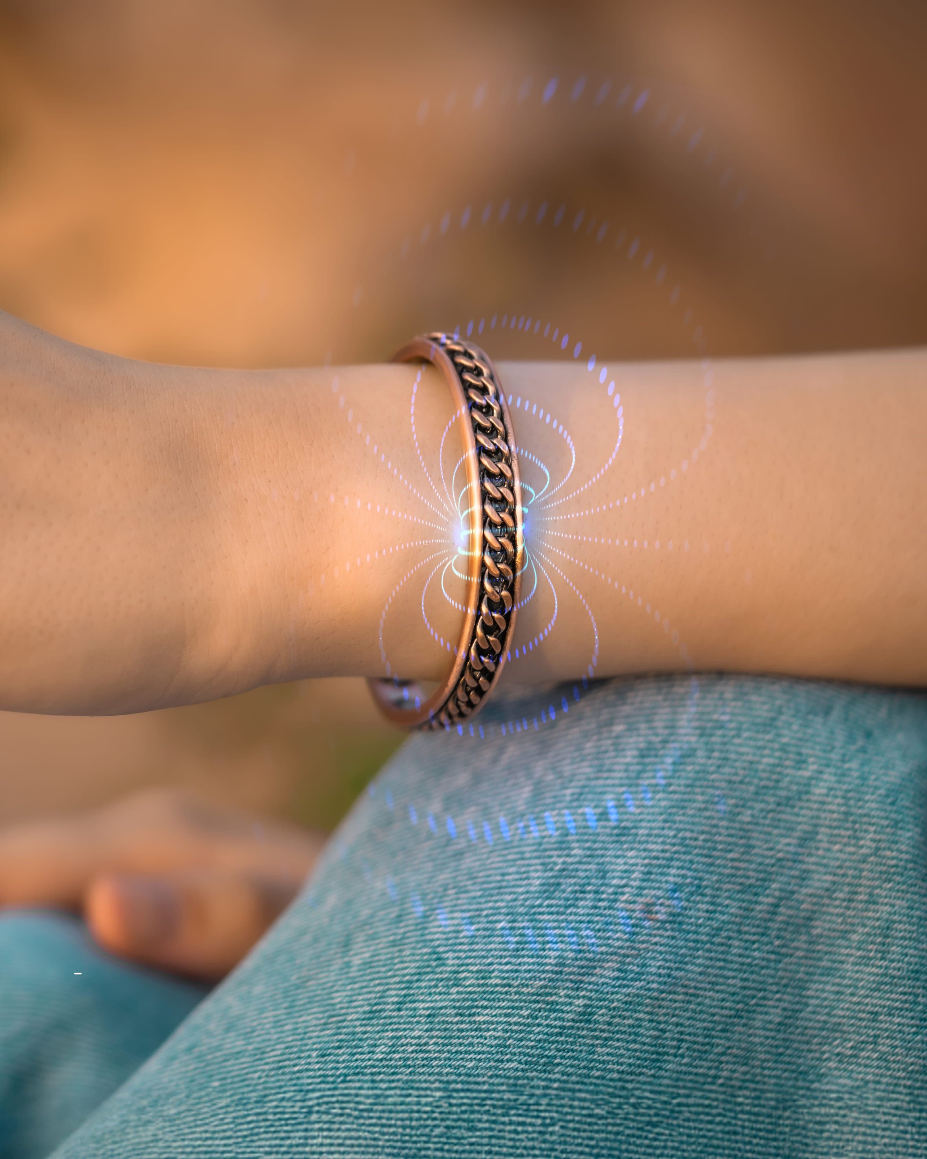 Kupferarmband mit Panzerketten-Intarsie, Magnetfeldtherapie für Damen und Herren