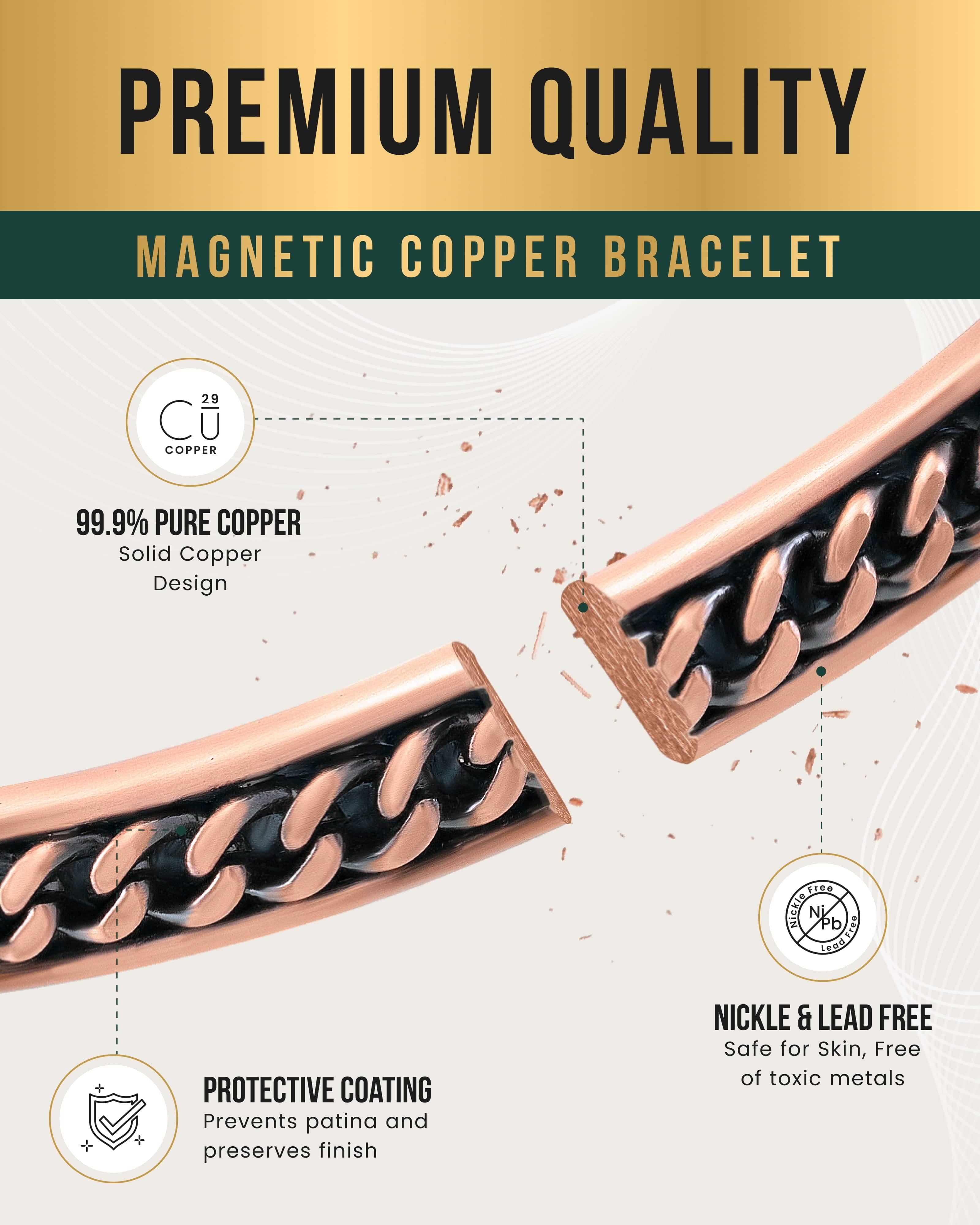 Kupferarmband mit Panzerketten-Intarsie, Magnetfeldtherapie für Damen und Herren