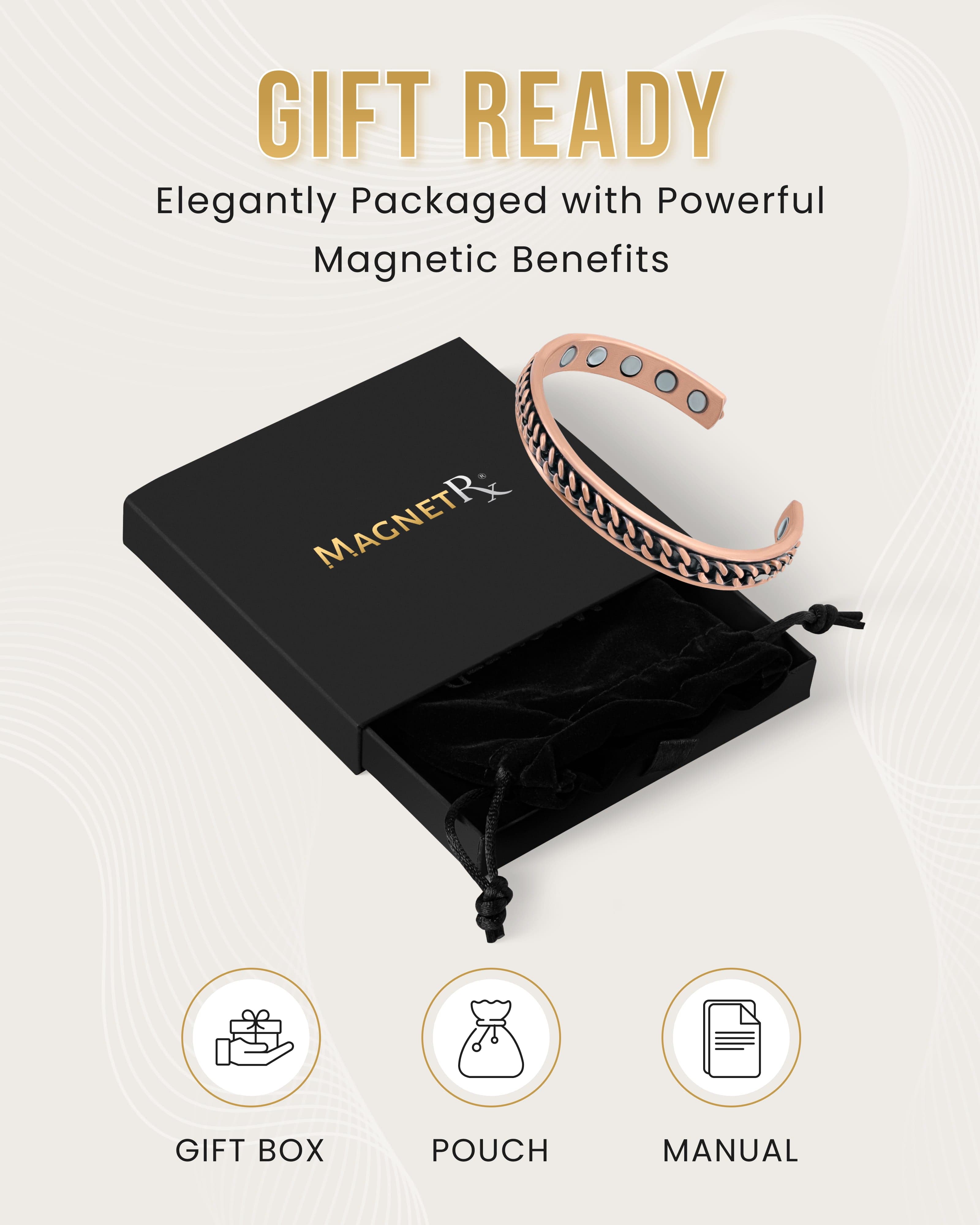 Kupferarmband mit Panzerketten-Intarsie, Magnetfeldtherapie für Damen und Herren
