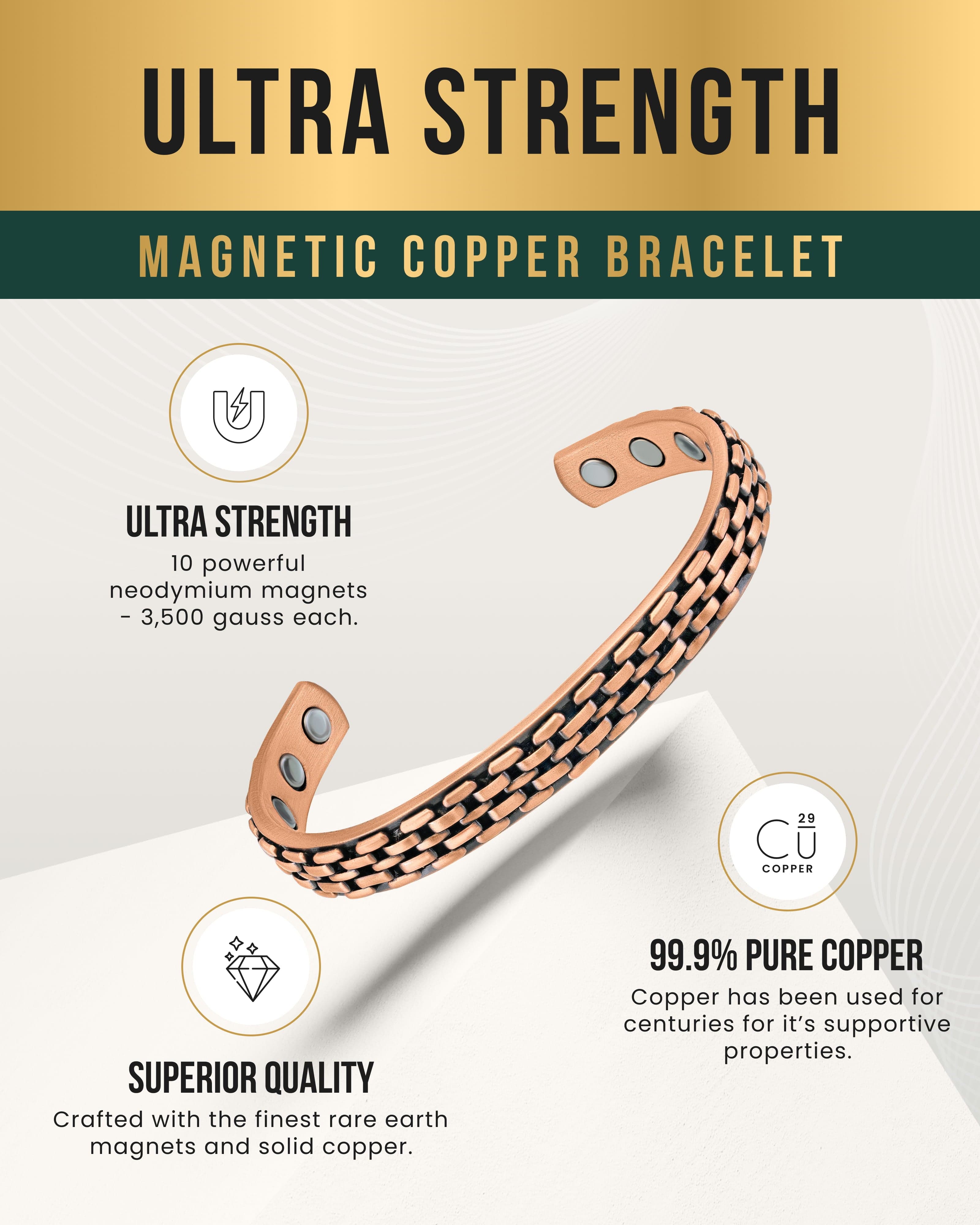 Bracelet de magnétothérapie en cuivre incrusté d'une chaîne pour hommes et femmes