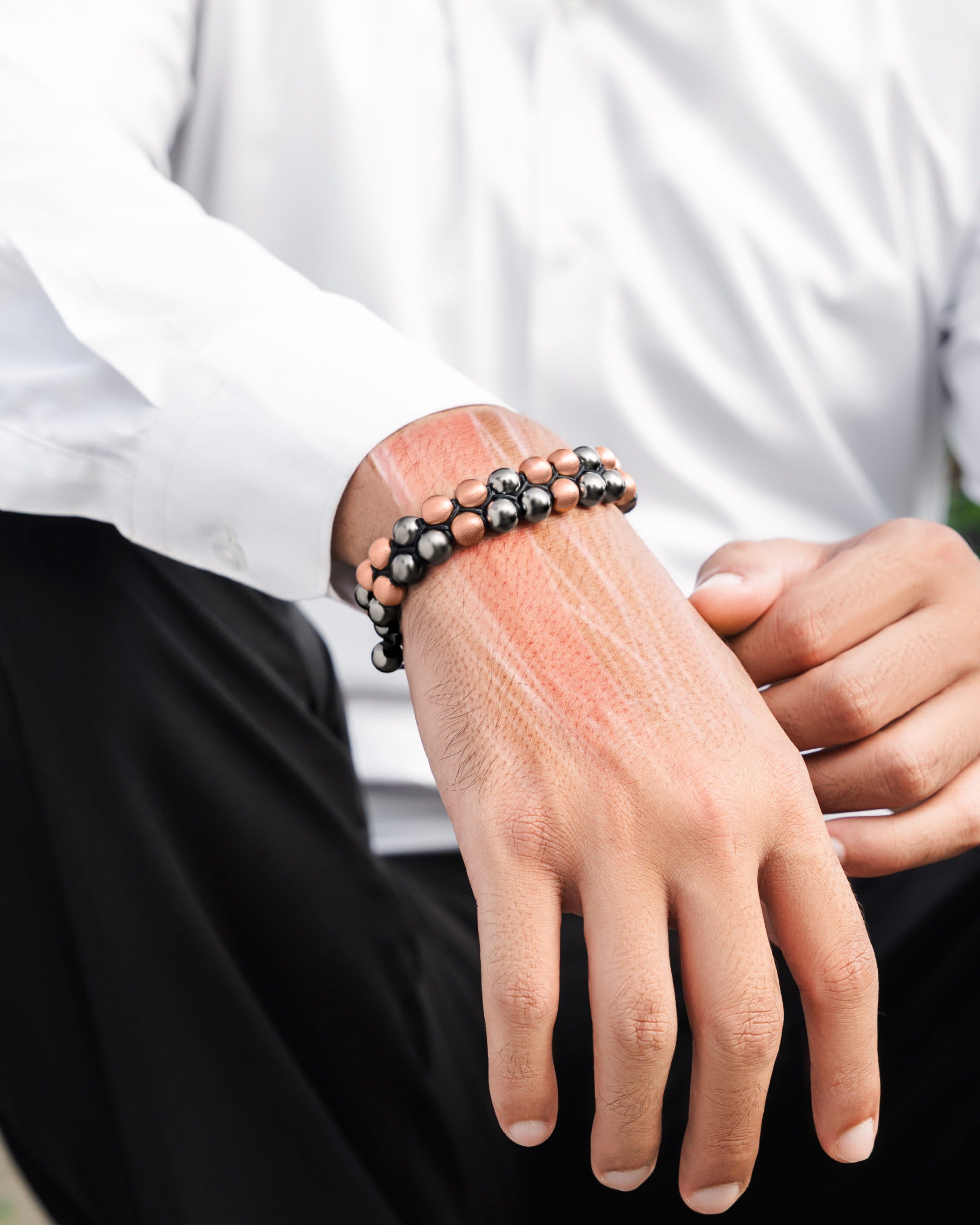 Bracelet de force magnétique maximale en hématite et cuivre (Double rangée)
