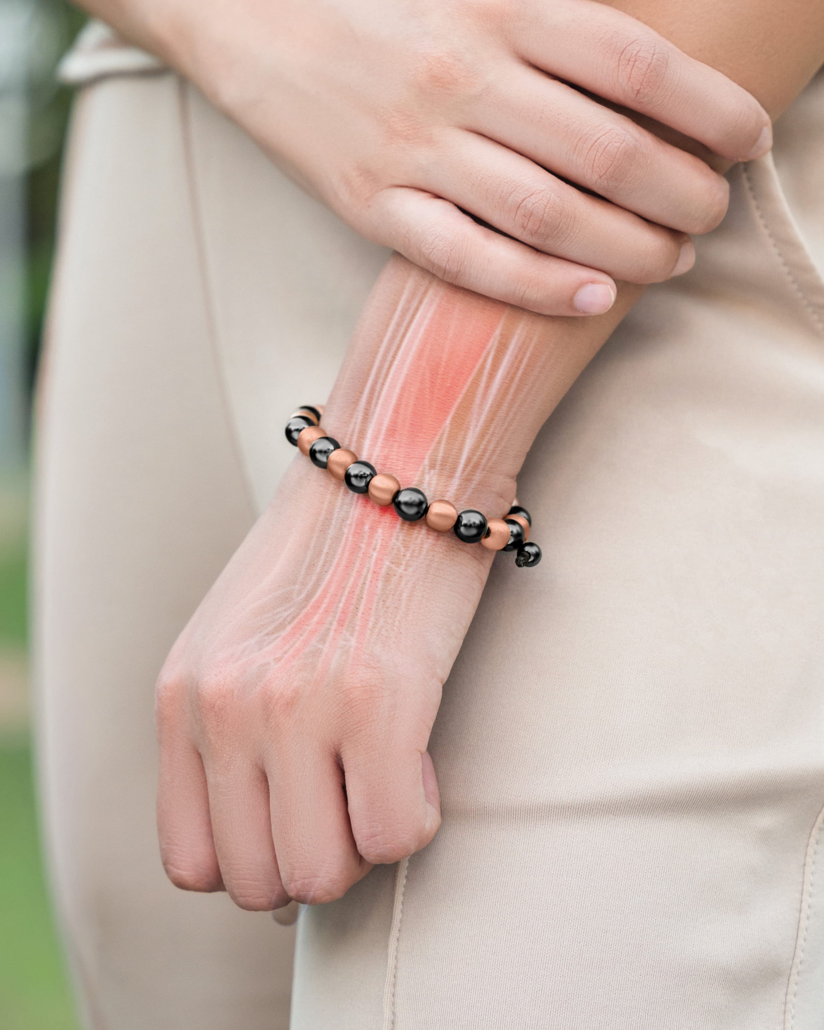 Bracelet magnétique en hématite et cuivre (simple rangée) - Force MAX