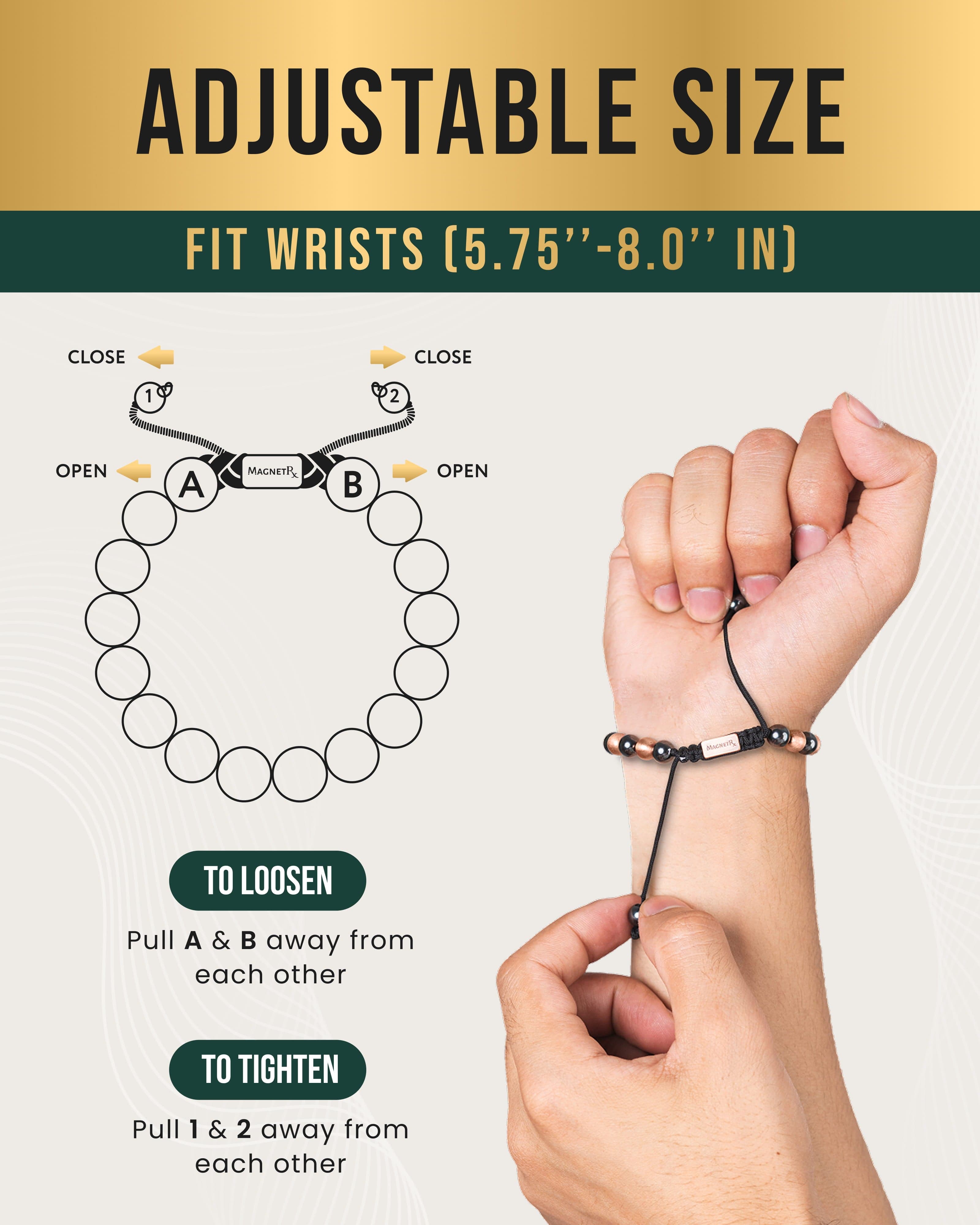 Bracelet magnétique en hématite et cuivre (simple rangée) - Force MAX