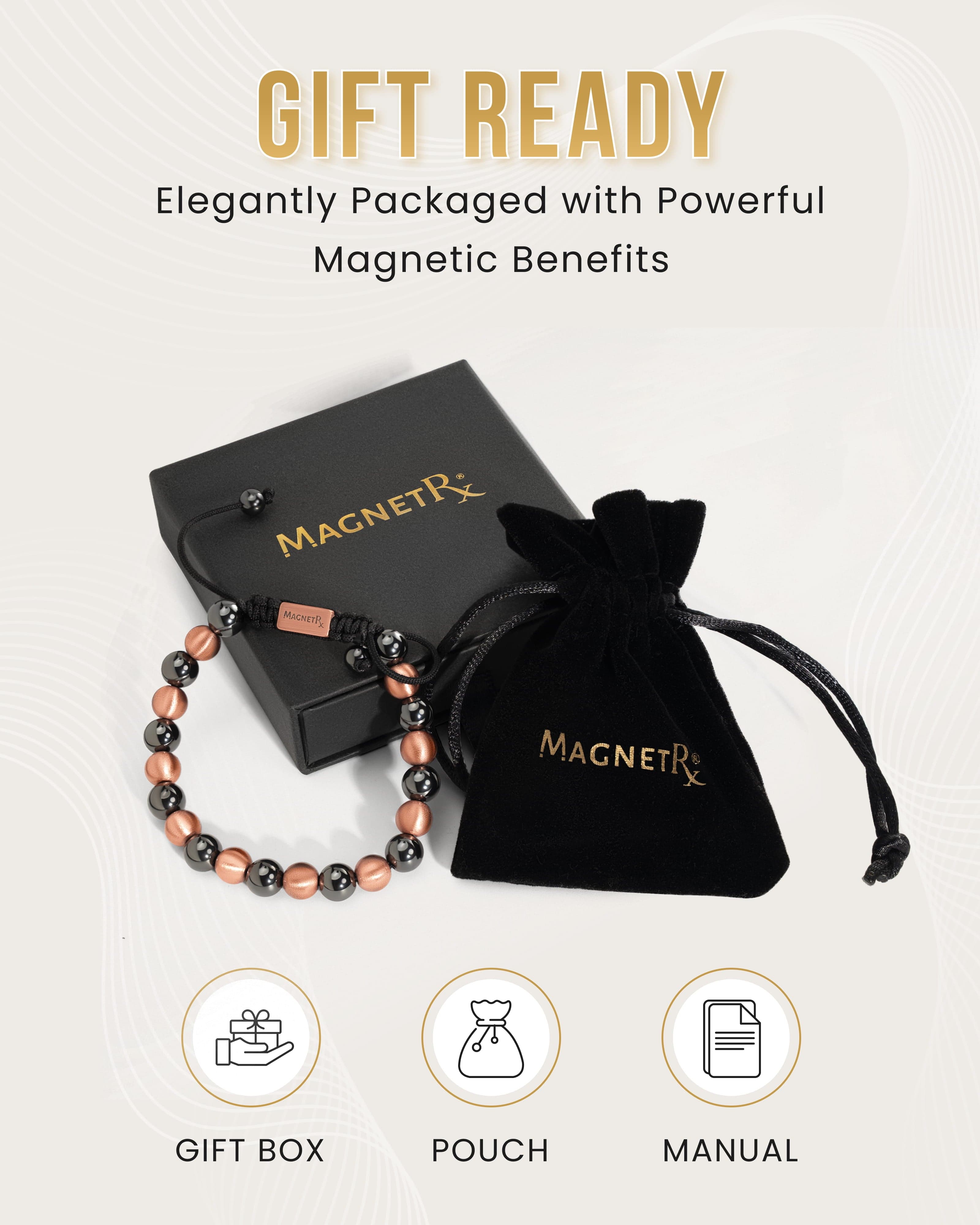 Bracelet magnétique en hématite et cuivre (simple rangée) - Force MAX
