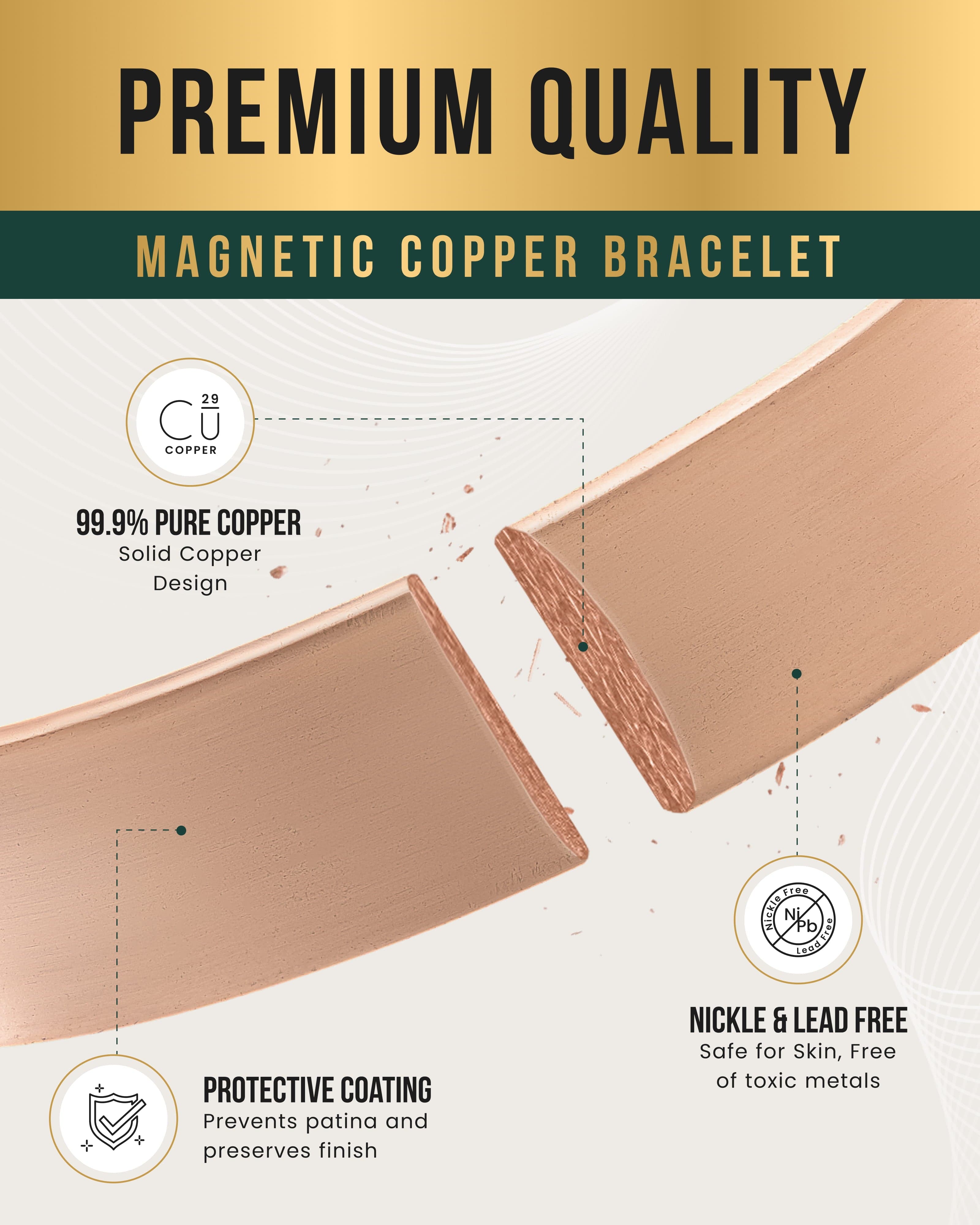 Megastarkes Magnetfeldtherapie-Armband, breite Kupfermanschette