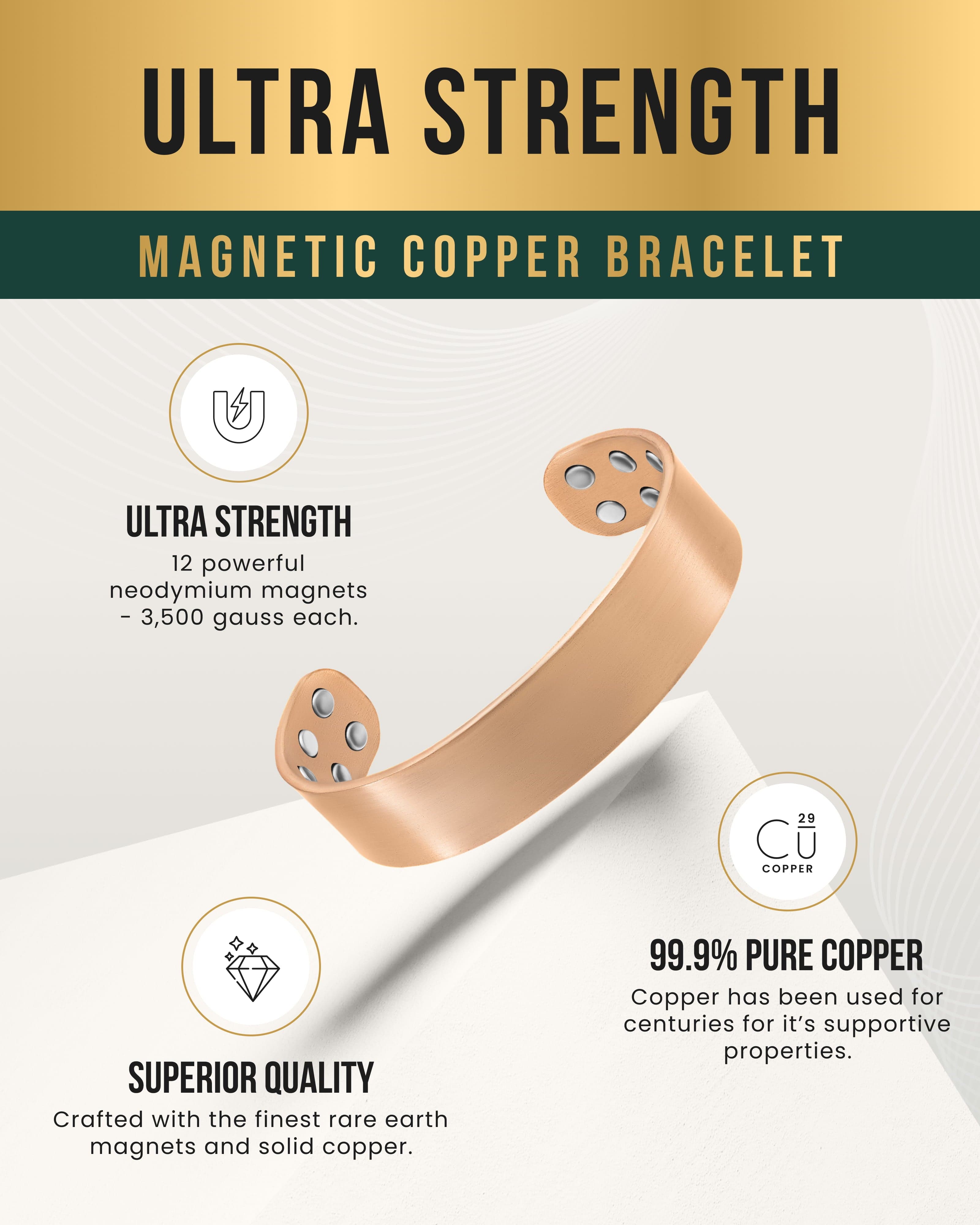 Megastarkes Magnetfeldtherapie-Armband, breite Kupfermanschette