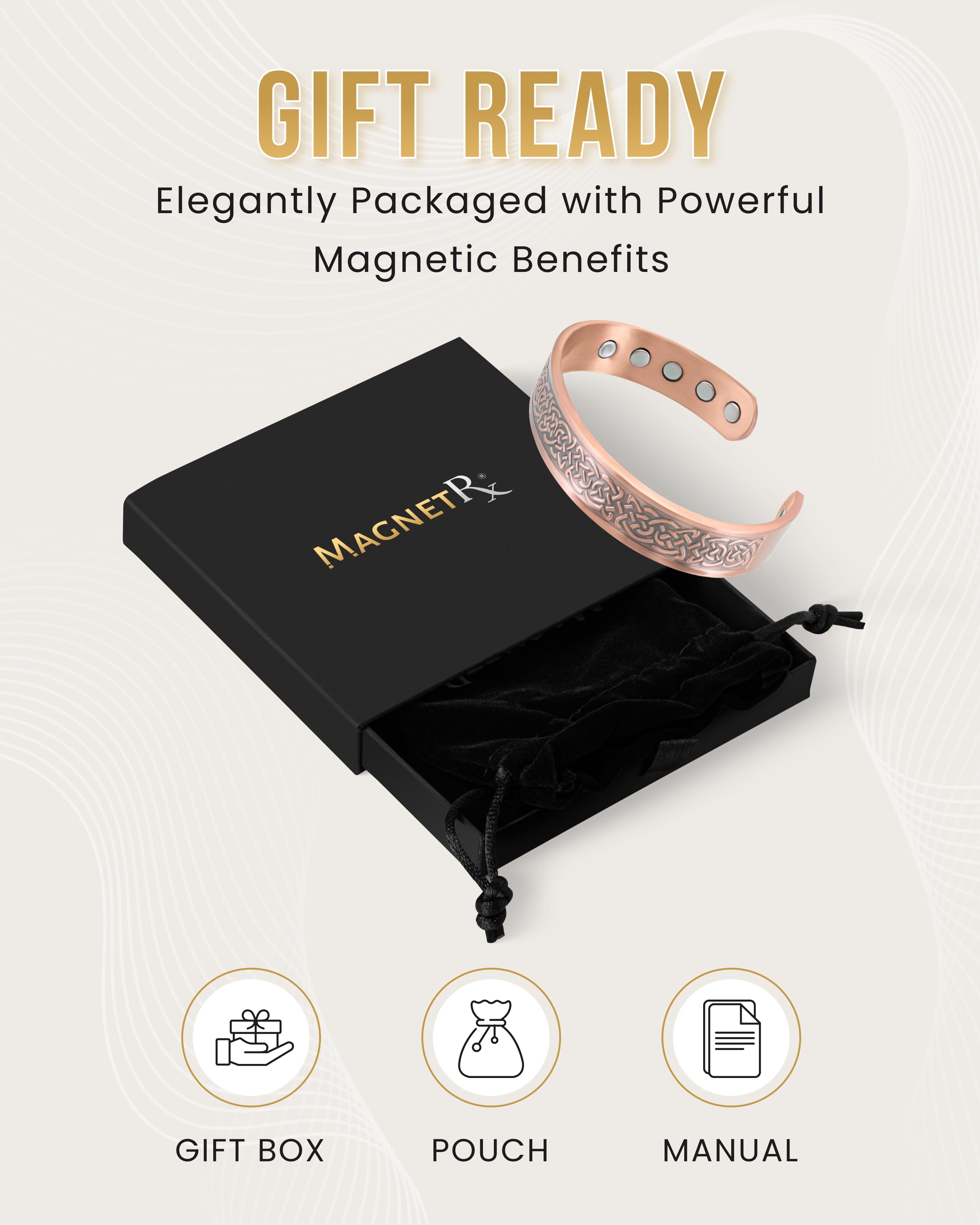 Bracelet manchette magnétique en cuivre martelé avec nœud et bouclier pour homme