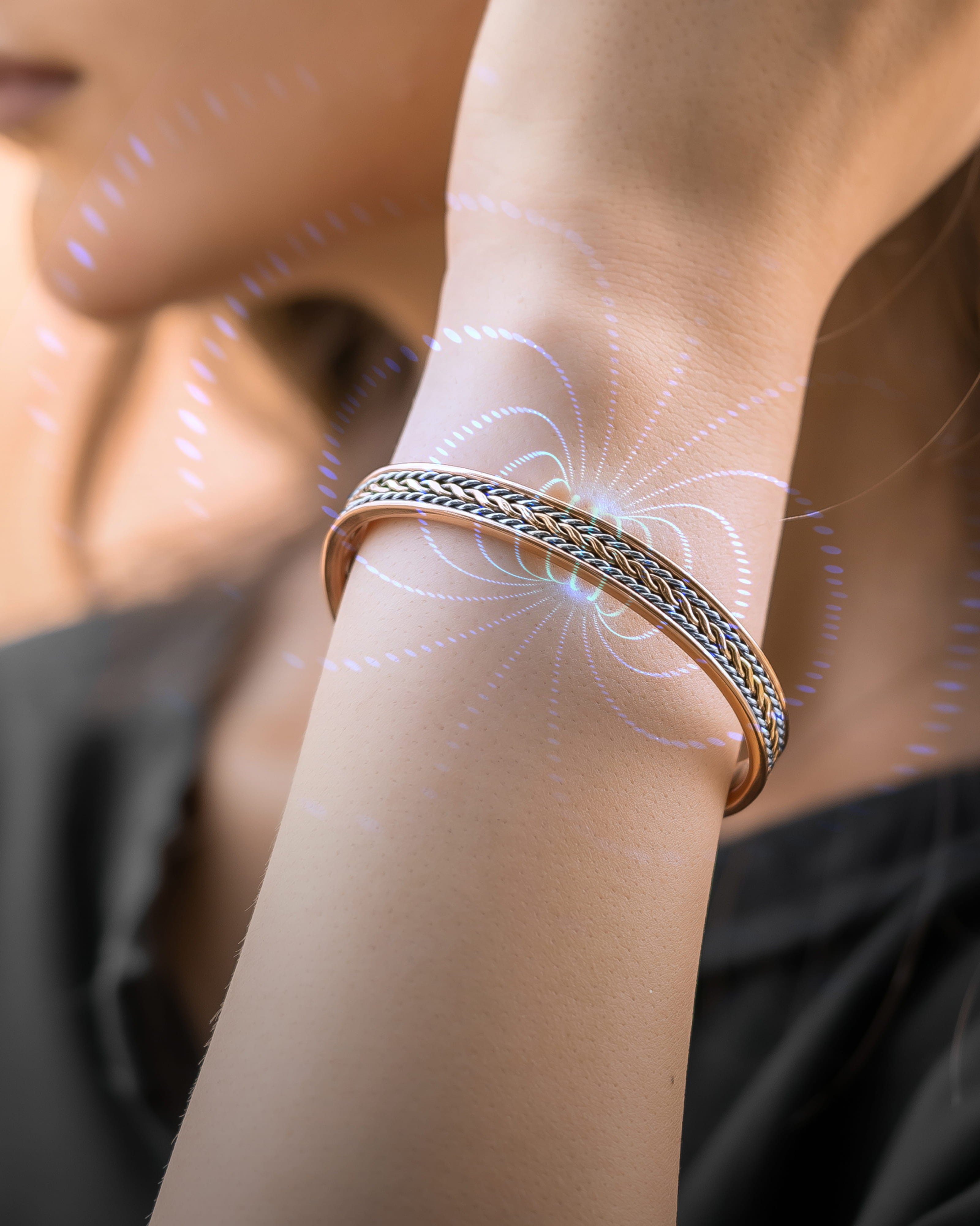 Damen Inlay Silber & Gold Draht Kupfer Magnetfeldtherapie Armband Armreif