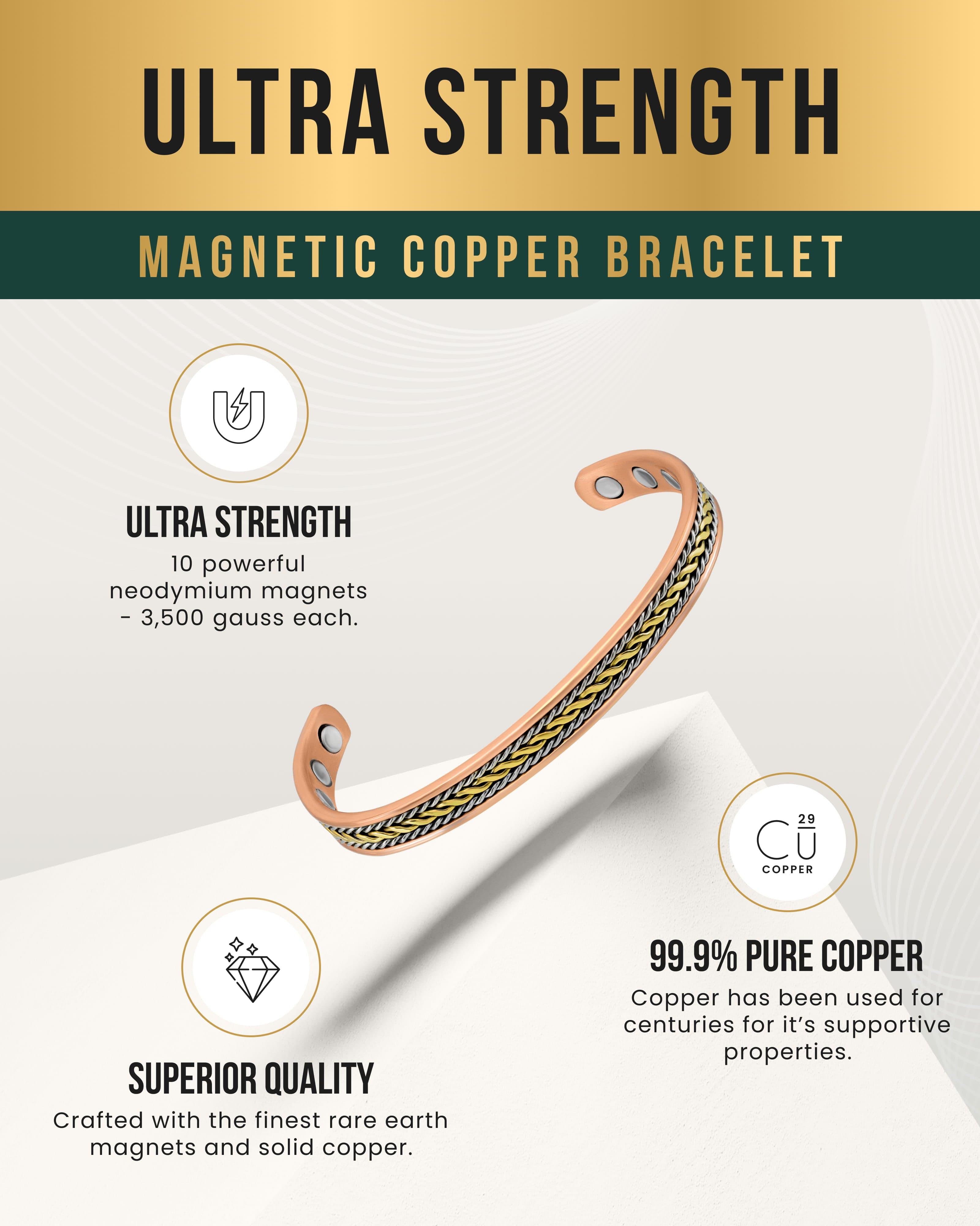 Damen Inlay Silber & Gold Draht Kupfer Magnetfeldtherapie Armband Armreif