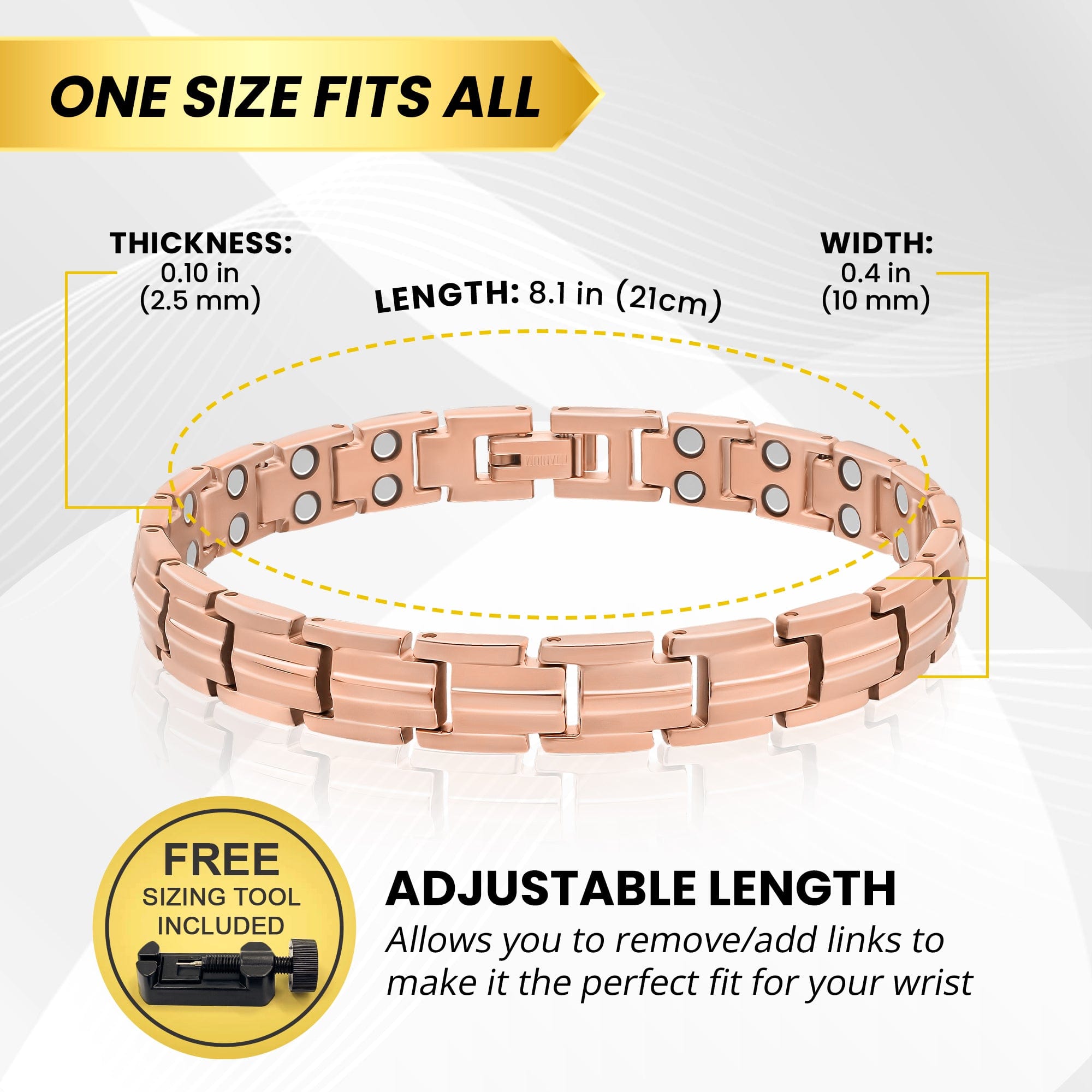 Damen Ultra Stärke Magnetfeldtherapie Armband Roségold Titan