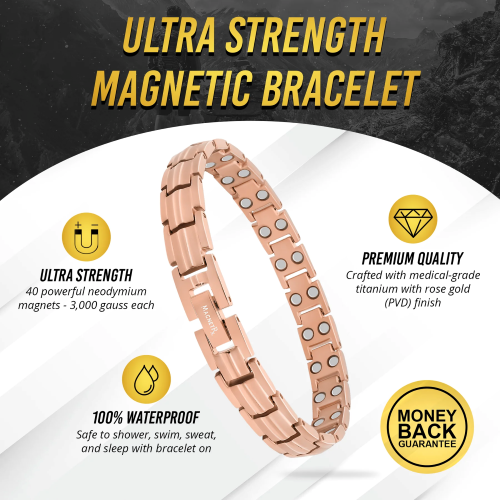 Damen Ultra Stärke Magnetfeldtherapie Armband Roségold Titan