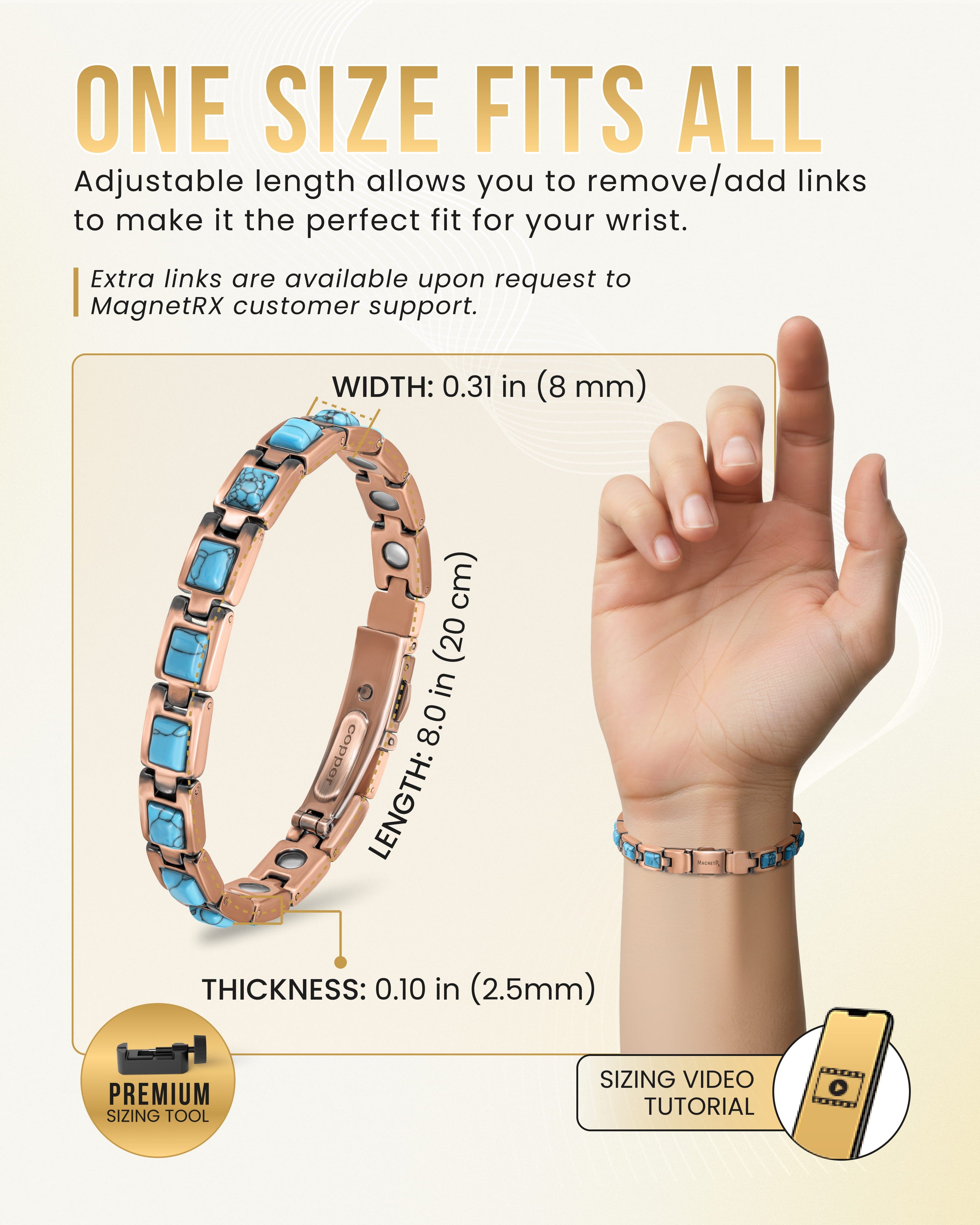 Bracelet magnétique en cuivre pur ultra-résistant pour femme (Turquoise classique)
