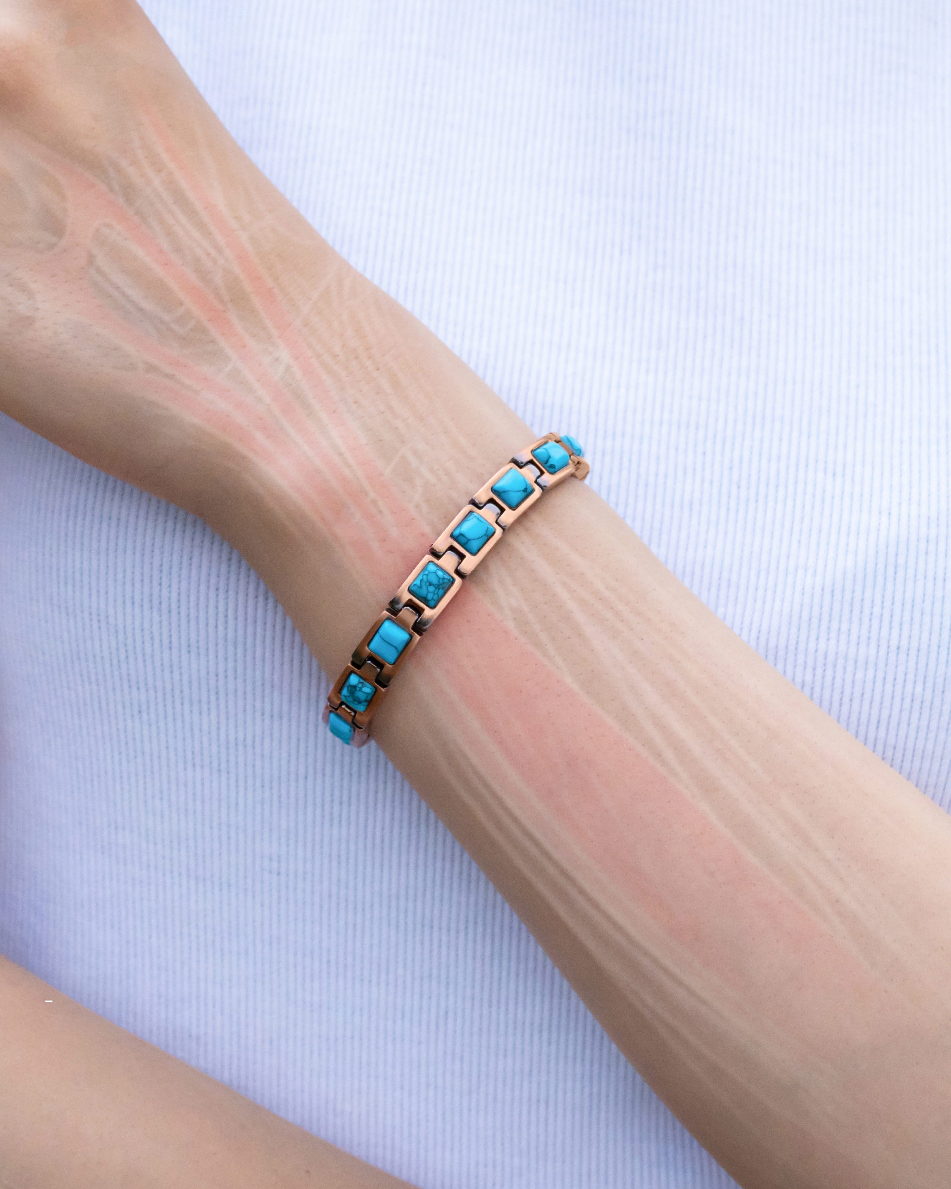 Magnetarmband für Damen, Reinkupfer, extra stark (klassisch türkis)