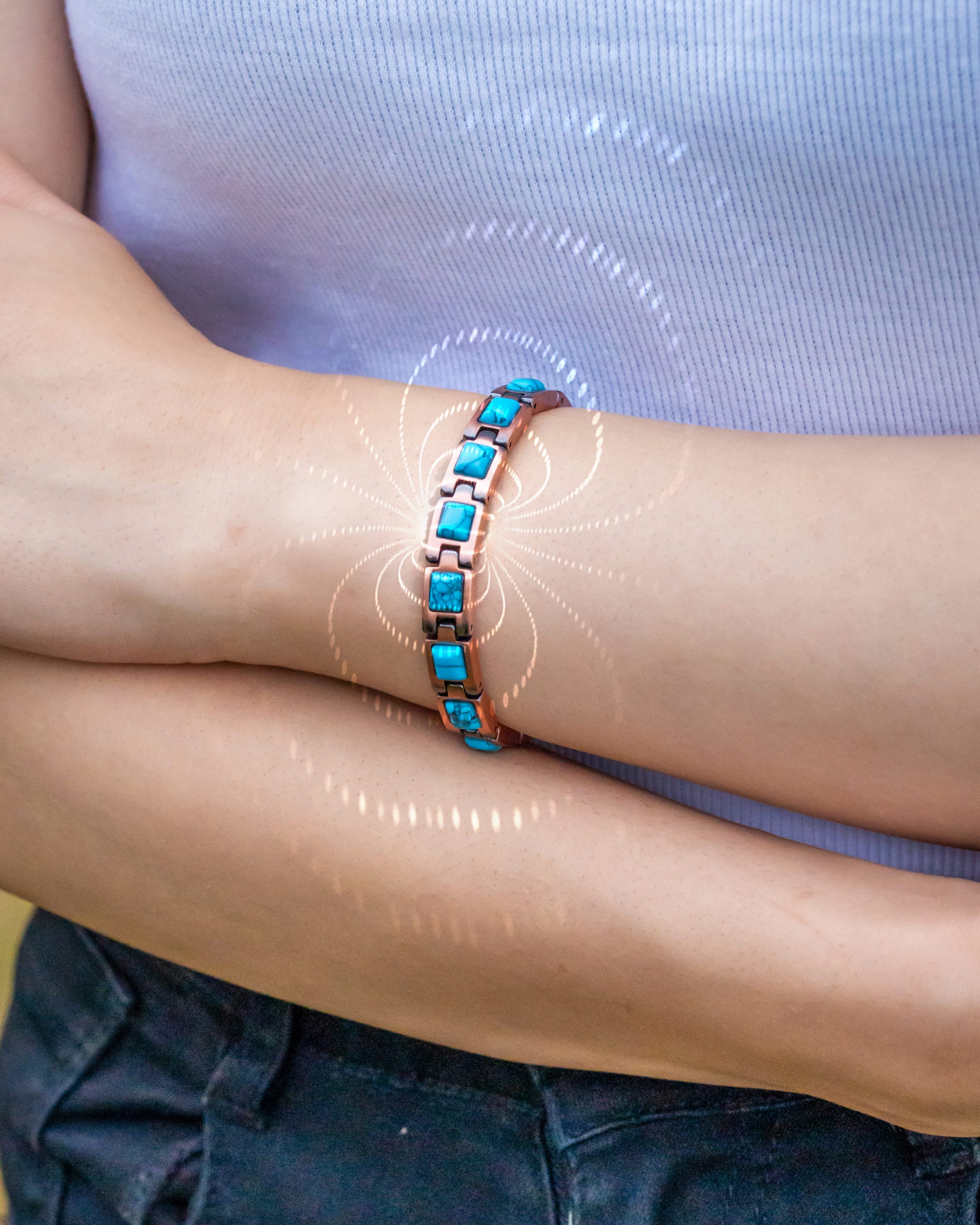Bracelet magnétique en cuivre pur ultra-résistant pour femme (Turquoise classique)