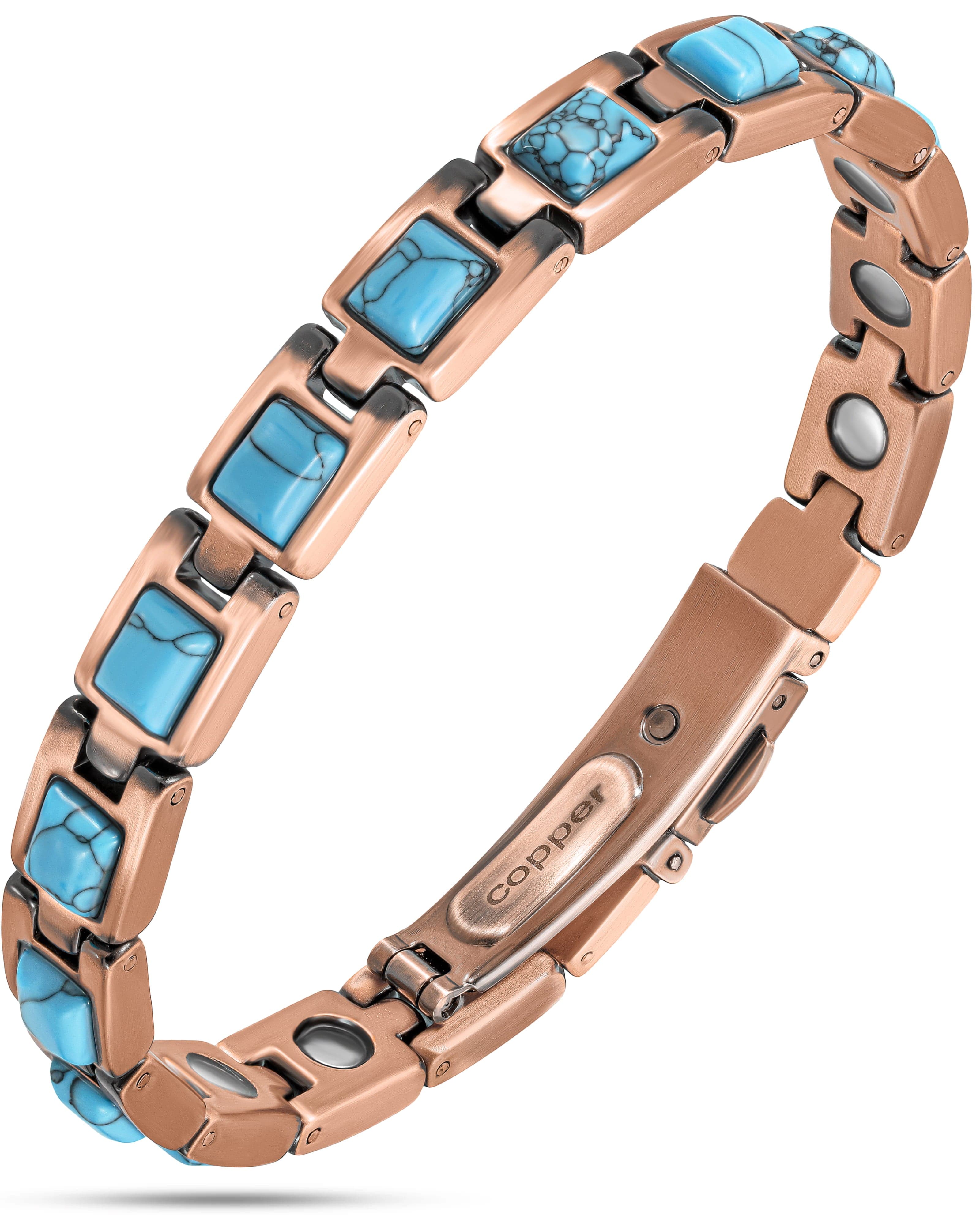 Magnetarmband für Damen, Reinkupfer, extra stark (klassisch türkis)