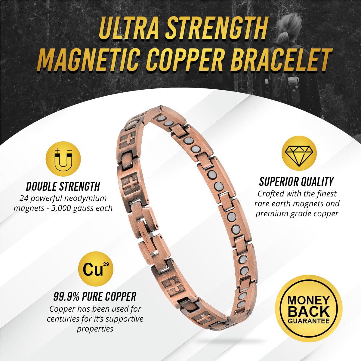 Magnetisches Damenarmband aus reinem Kupfer – ultrastark (Kreuz)