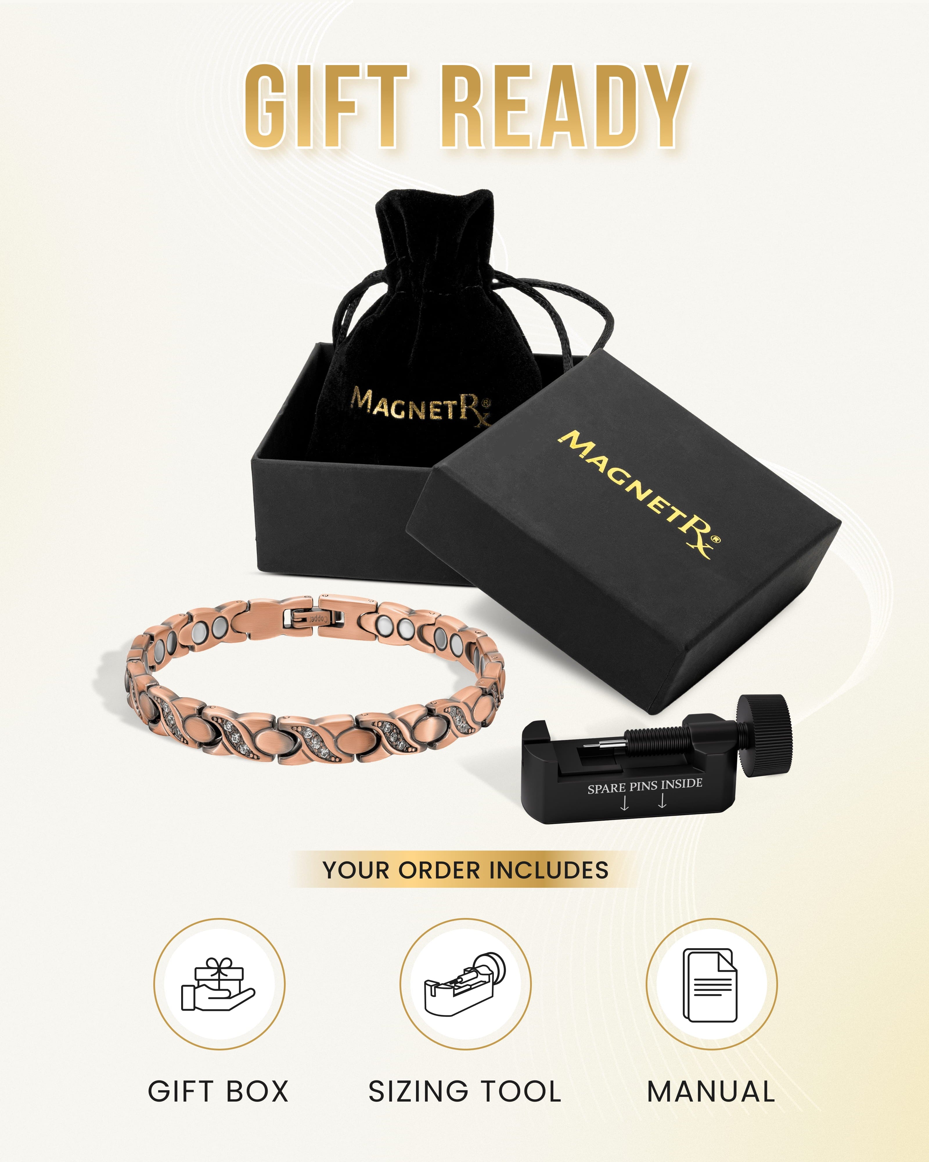 Bracelet magnétique en cuivre pur ultra-résistant pour femmes (Crystal XO)