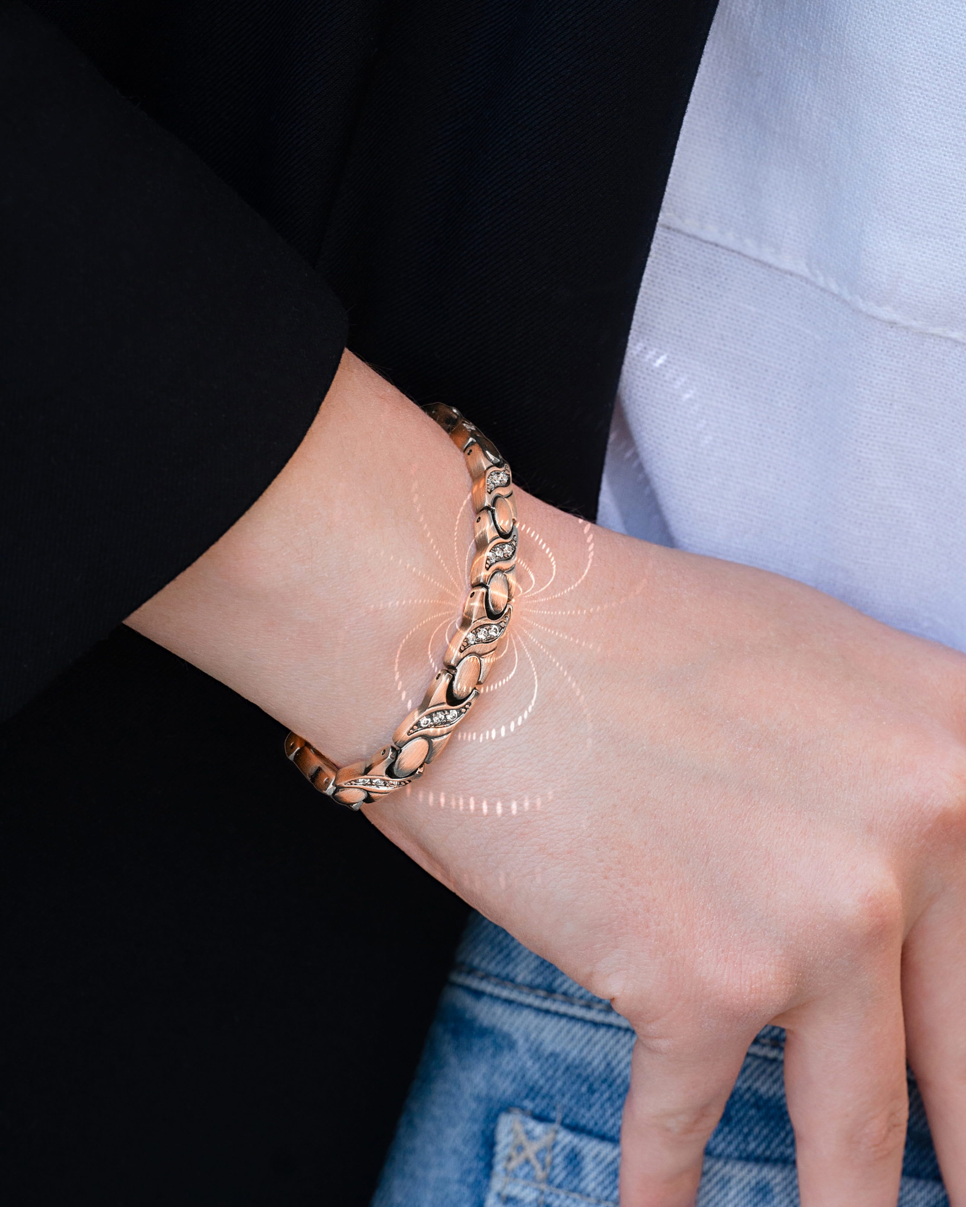 Bracelet magnétique en cuivre pur ultra-résistant pour femmes (Crystal XO)