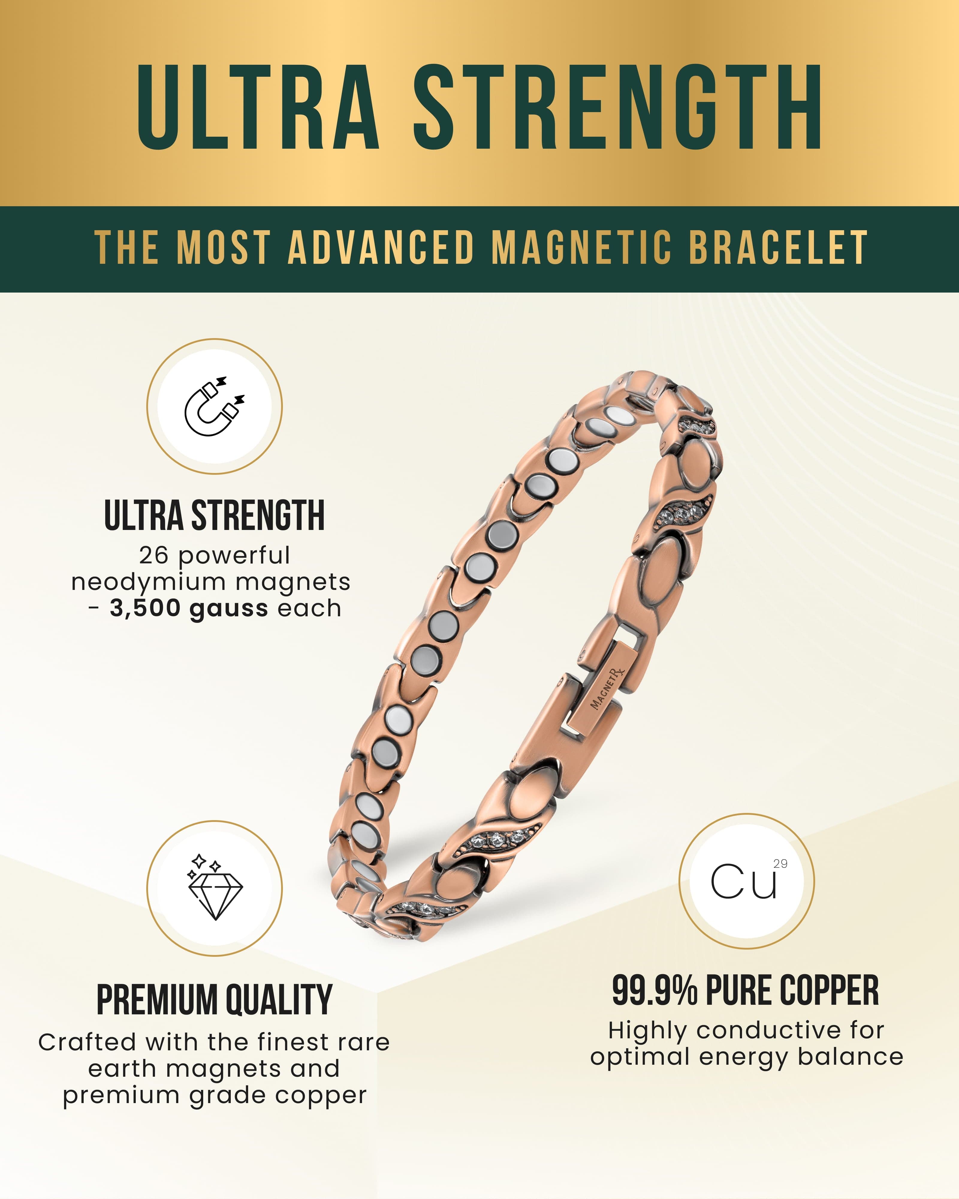 Magnetisches Kupferarmband für Damen, extra stark (Crystal XO)