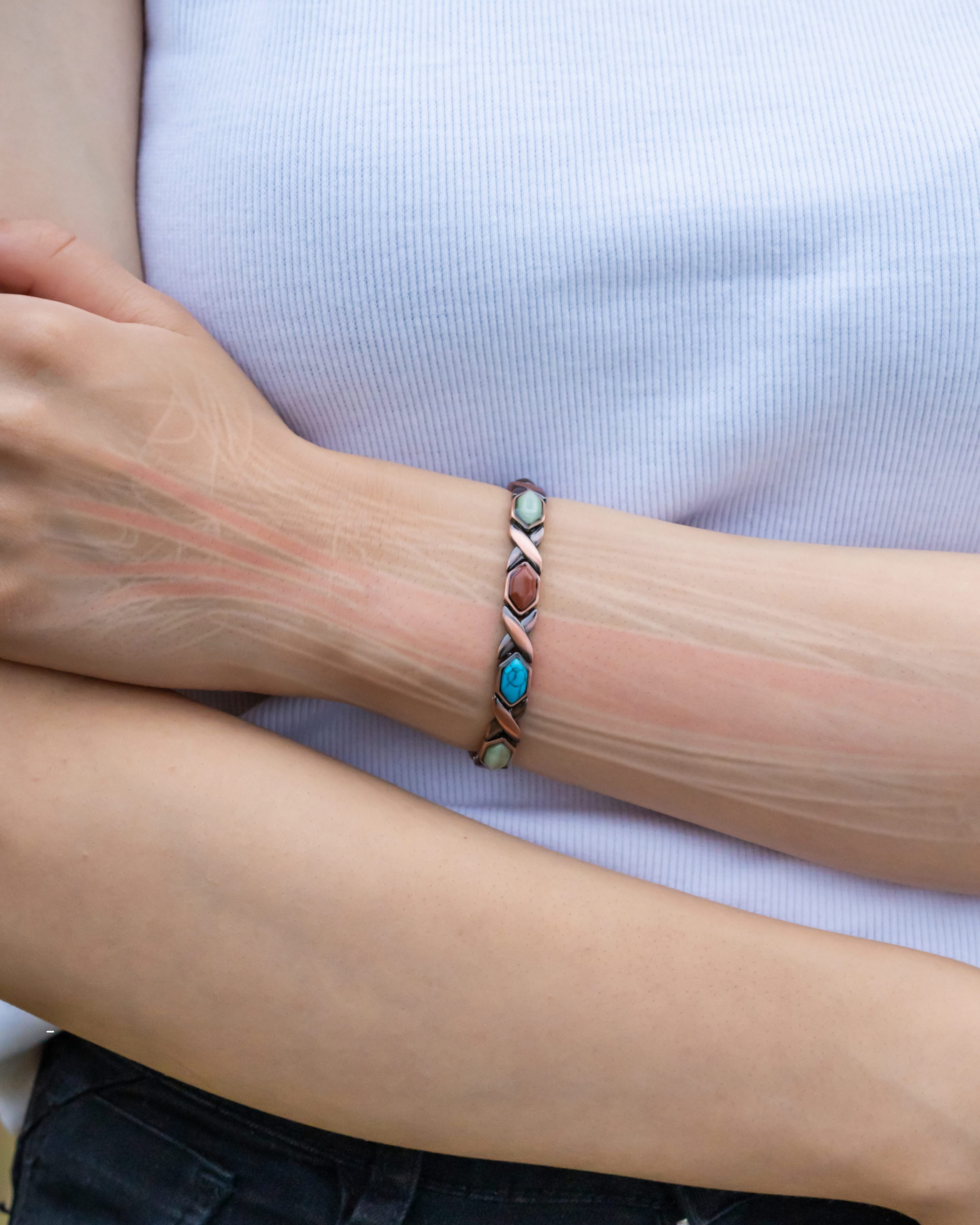 Magnetarmband für Frauen aus reinem Kupfer mit extra starker Wirkung (gemischte Steine)
