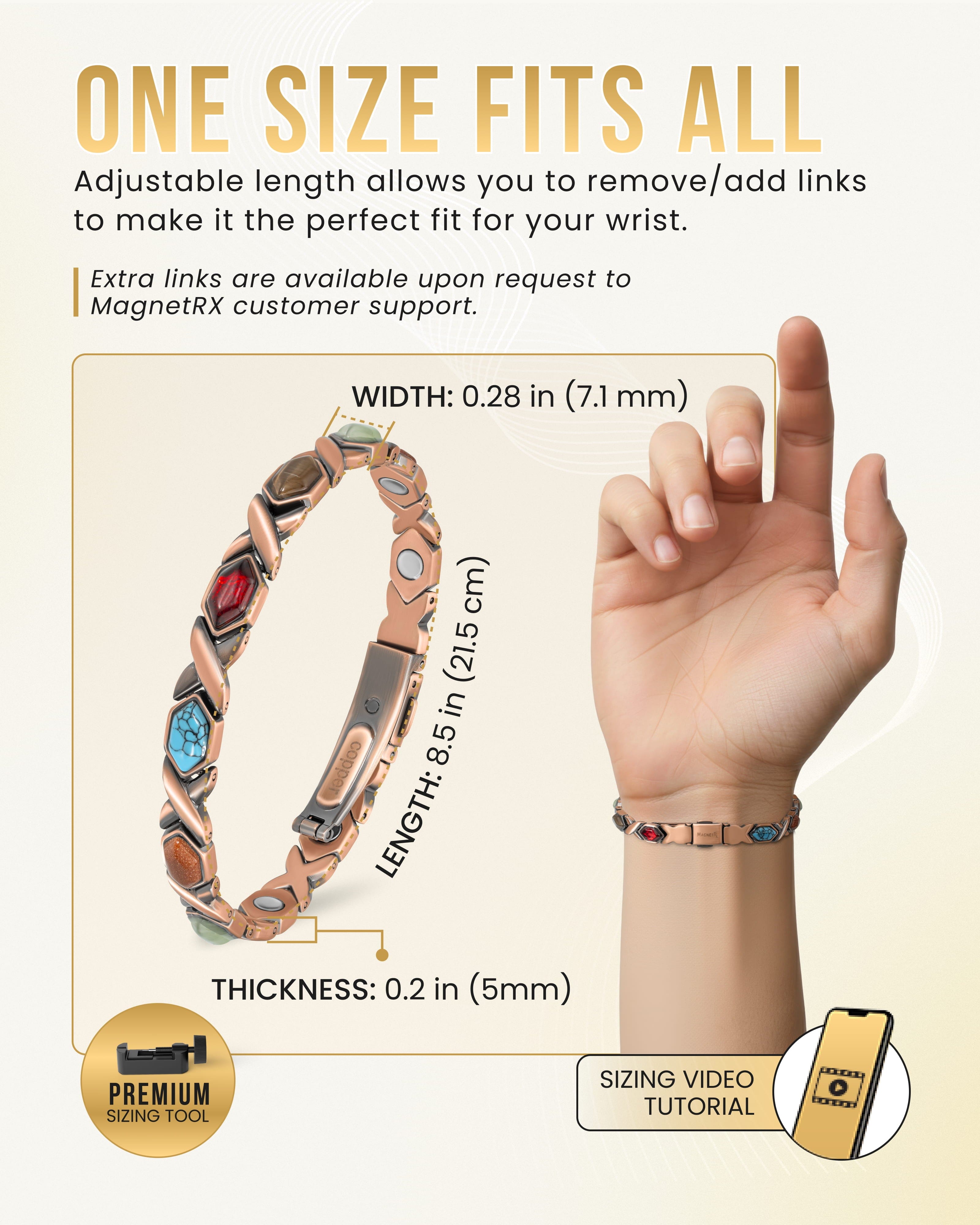 Bracelet magnétique en cuivre pur ultra-résistant pour femmes (pierres mélangées)