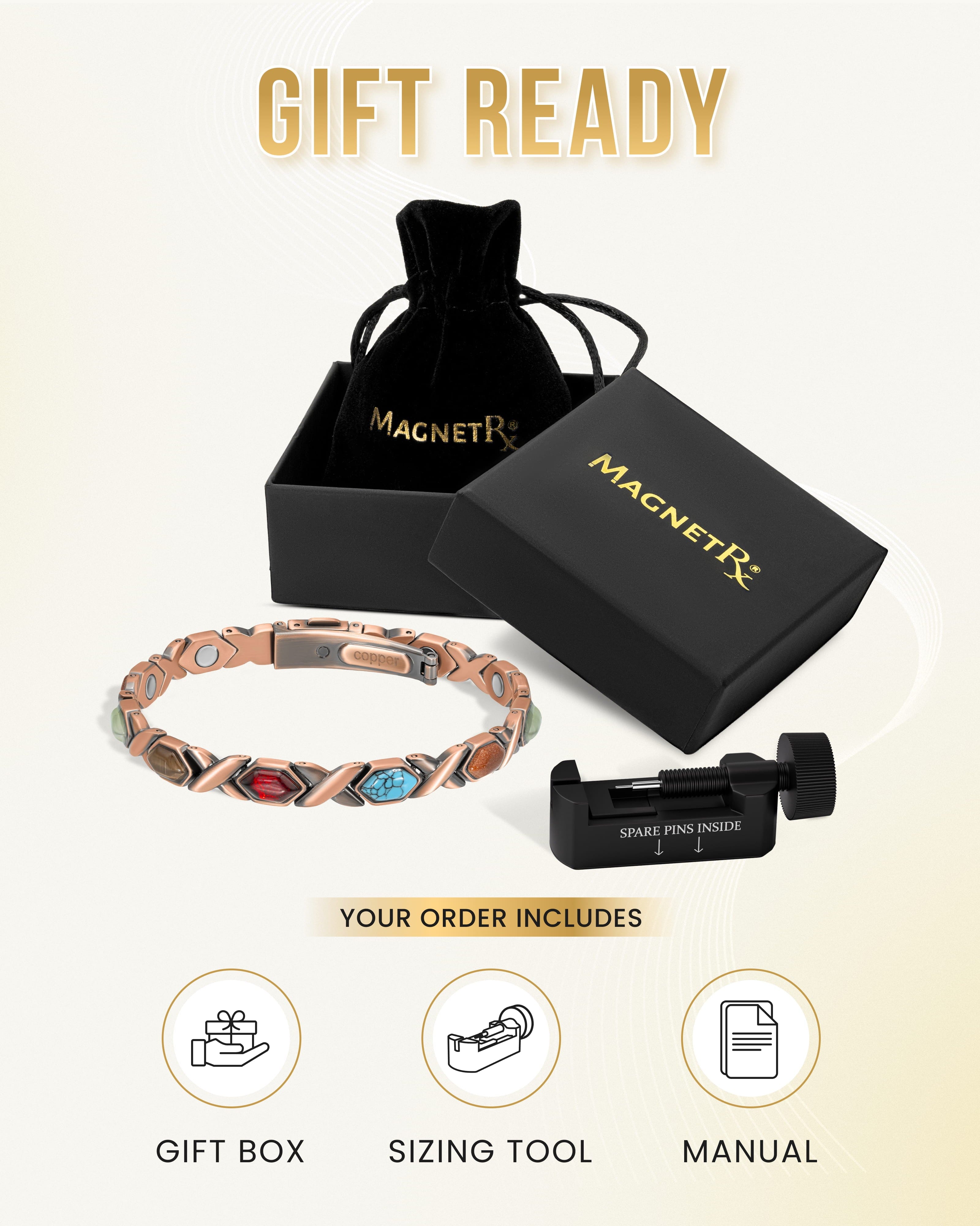 Bracelet magnétique en cuivre pur ultra-résistant pour femmes (pierres mélangées)