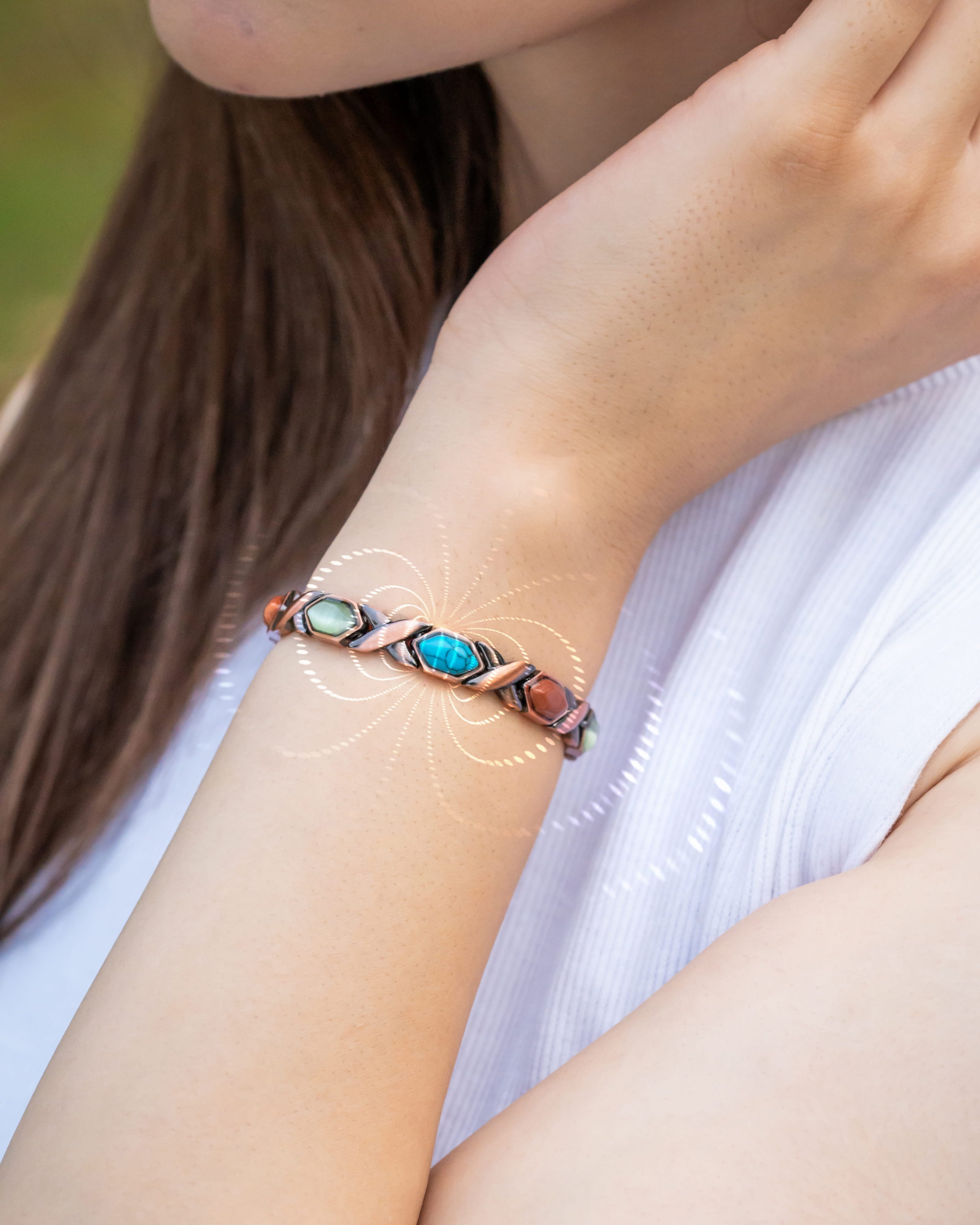 Bracelet magnétique en cuivre pur ultra-résistant pour femmes (pierres mélangées)