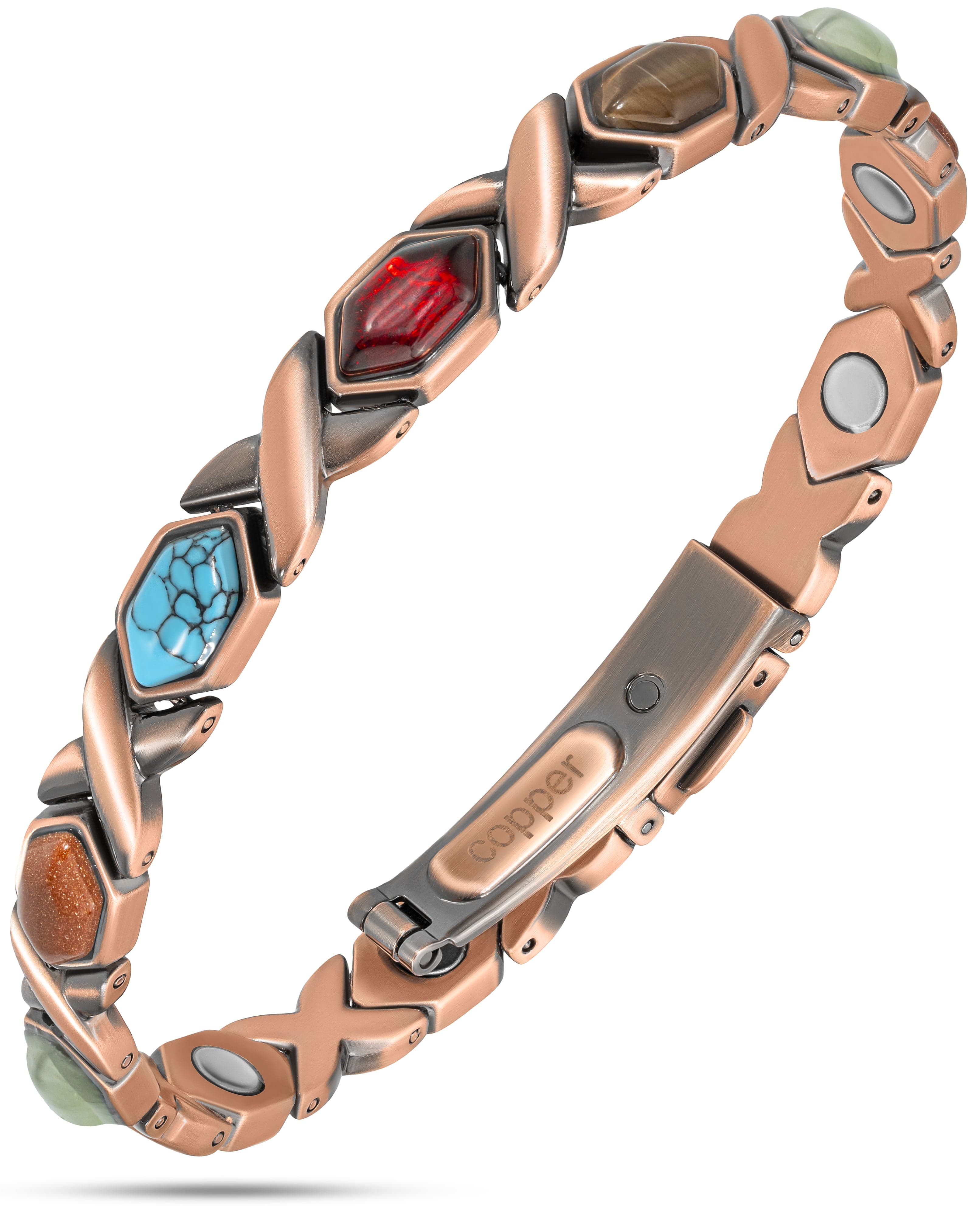 Magnetarmband für Frauen aus reinem Kupfer mit extra starker Wirkung (gemischte Steine)