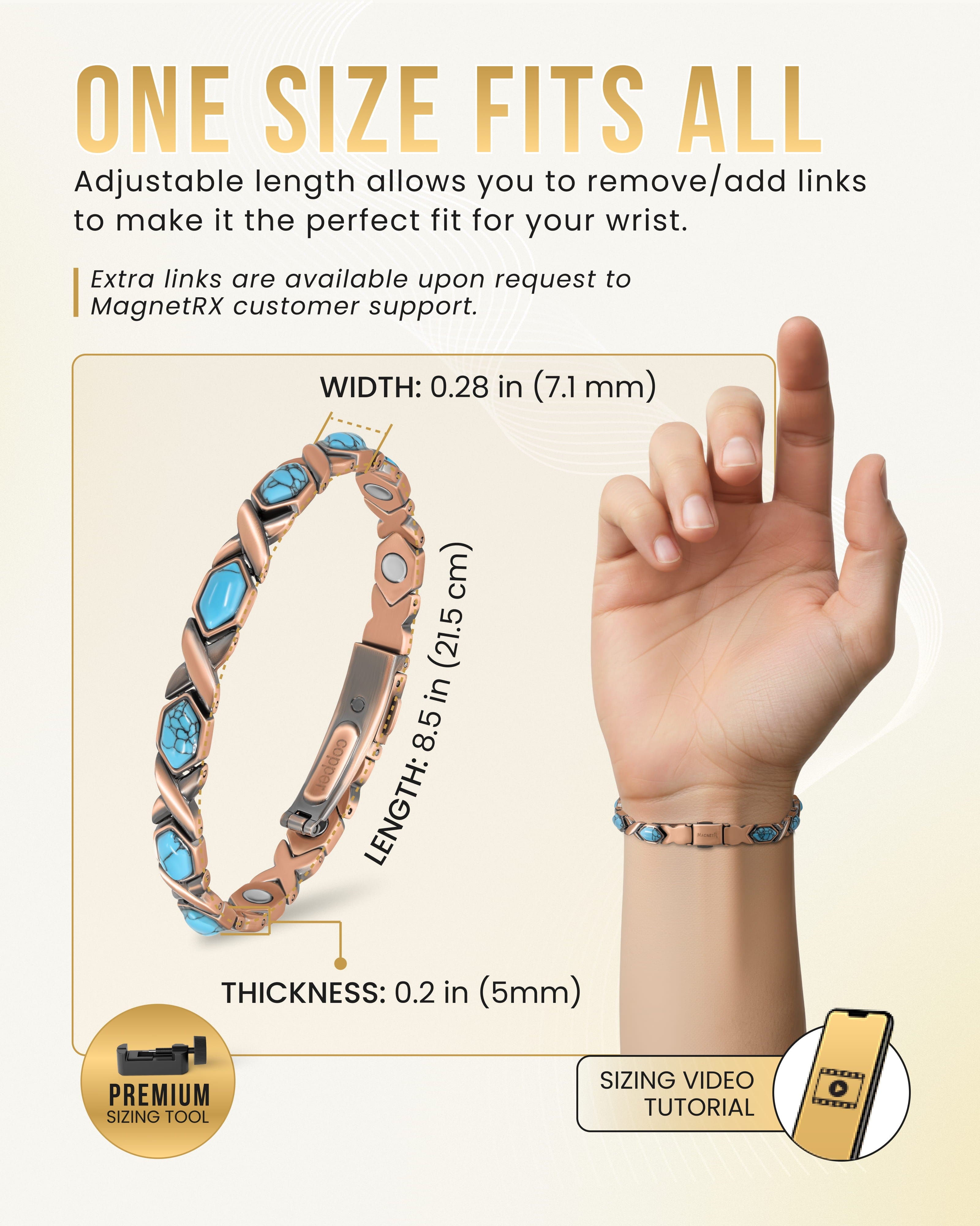 Bracelet magnétique en cuivre pur ultra-résistant pour femme (Turquoise XO)