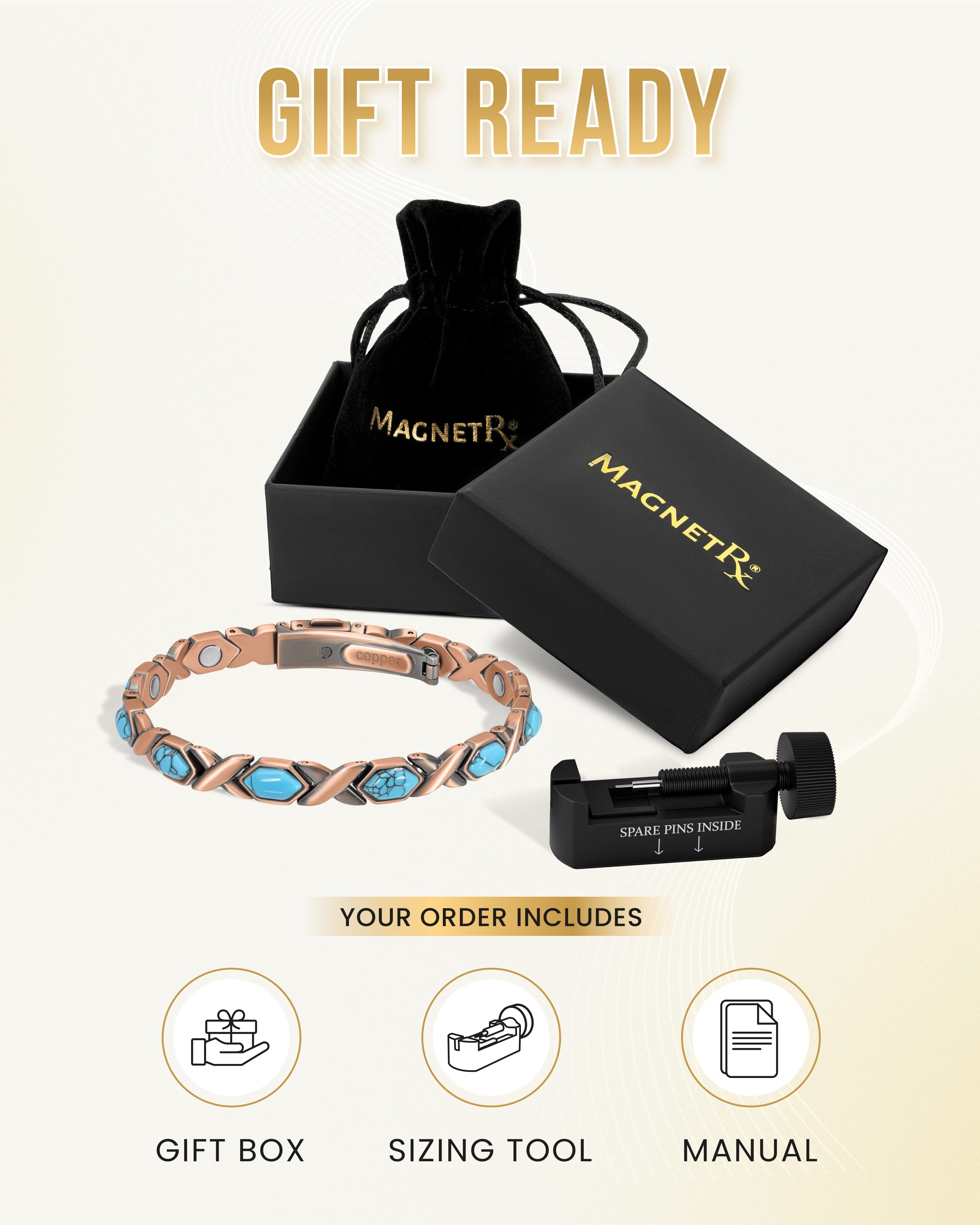 Bracelet magnétique en cuivre pur ultra-résistant pour femme (Turquoise XO)