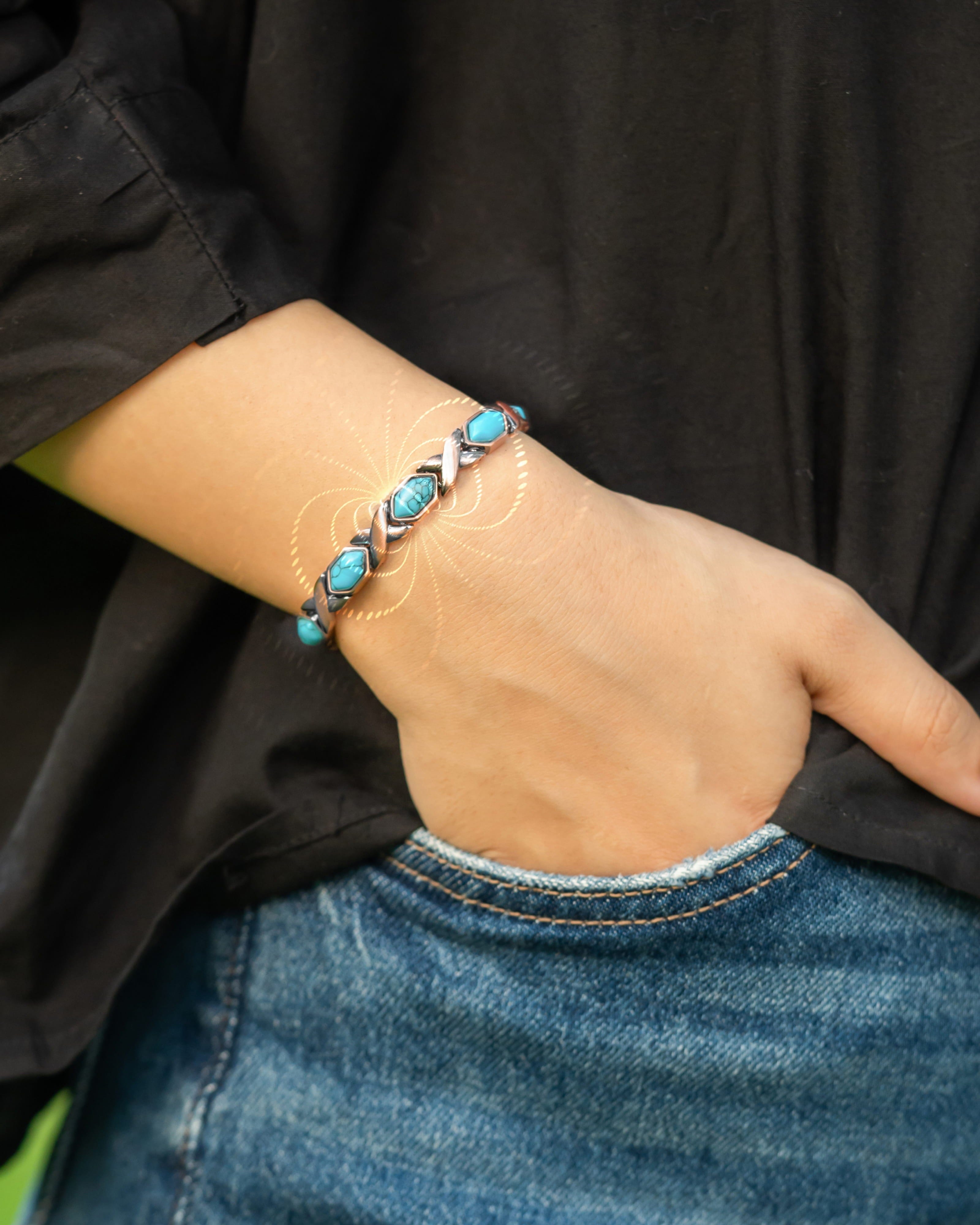 Bracelet magnétique en cuivre pur ultra-résistant pour femme (Turquoise XO)