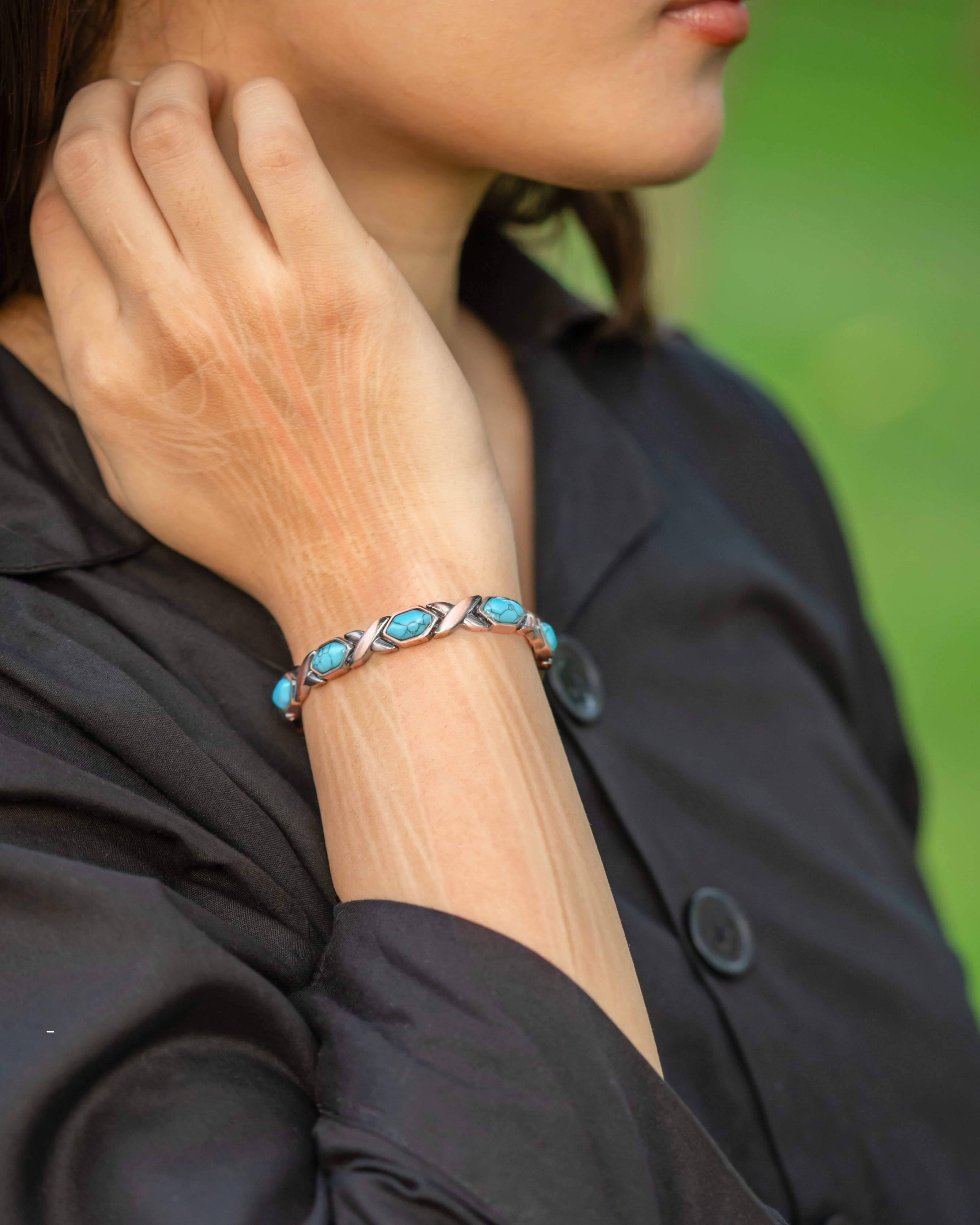 Magnetarmband für Damen, Reines Kupfer, Ultra-Stark (Türkis XO)