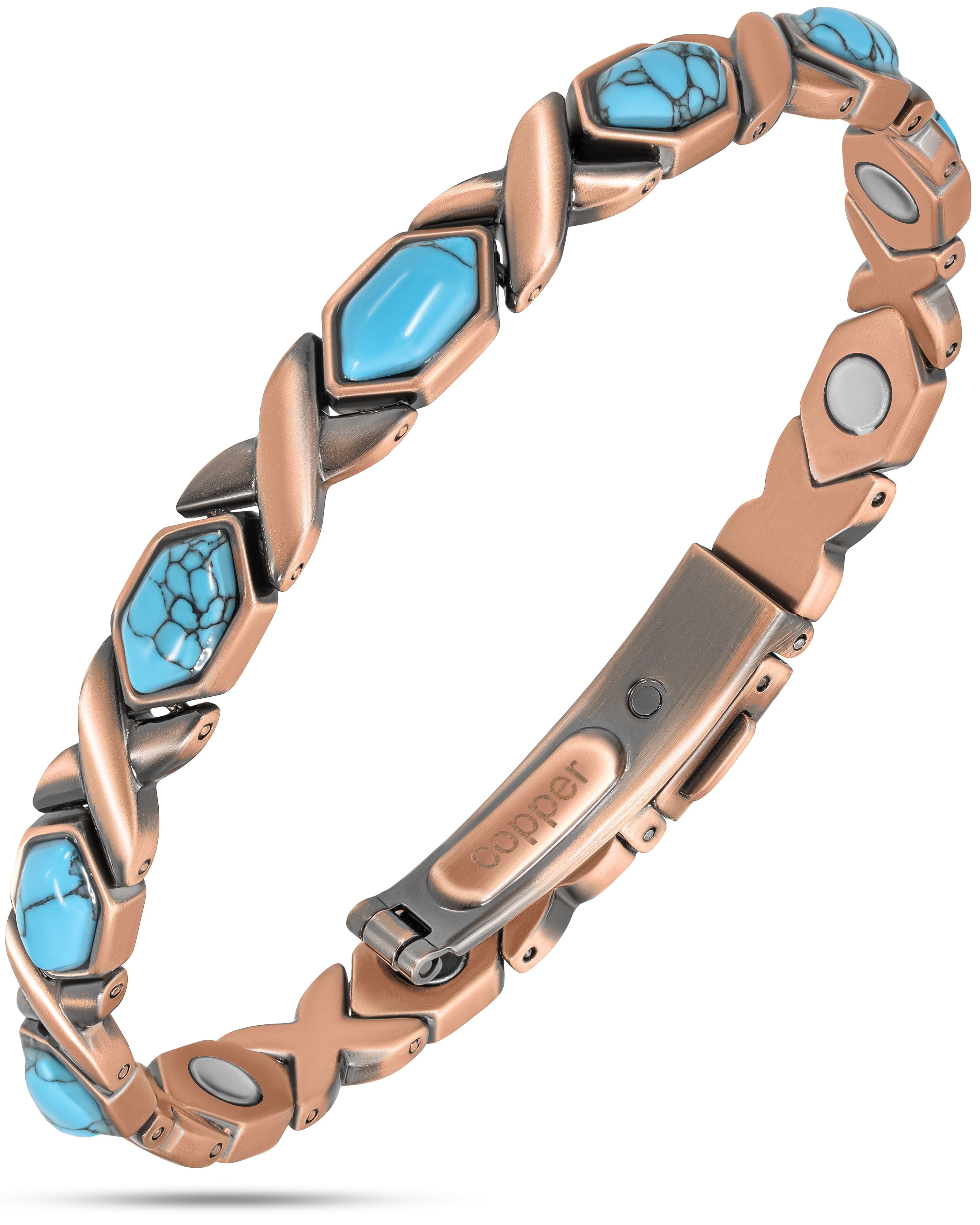 Magnetarmband für Damen, Reines Kupfer, Ultra-Stark (Türkis XO)