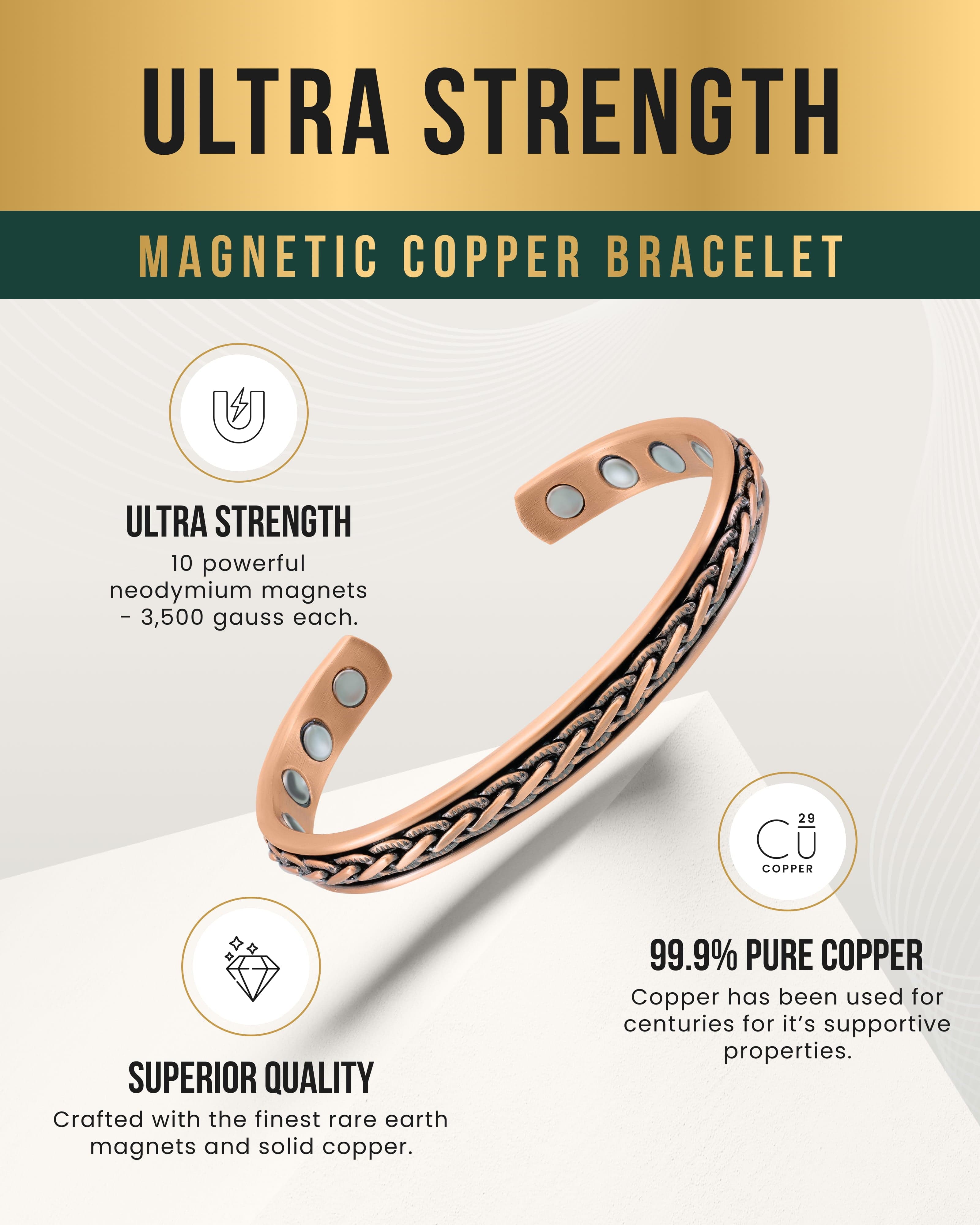 Geflochtenes Inlay Kupfer Magnetarmband Armreif für Damen & Herren